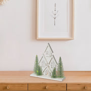 12.40" LED Wooden House White Christmas Decor – Holiday Accent