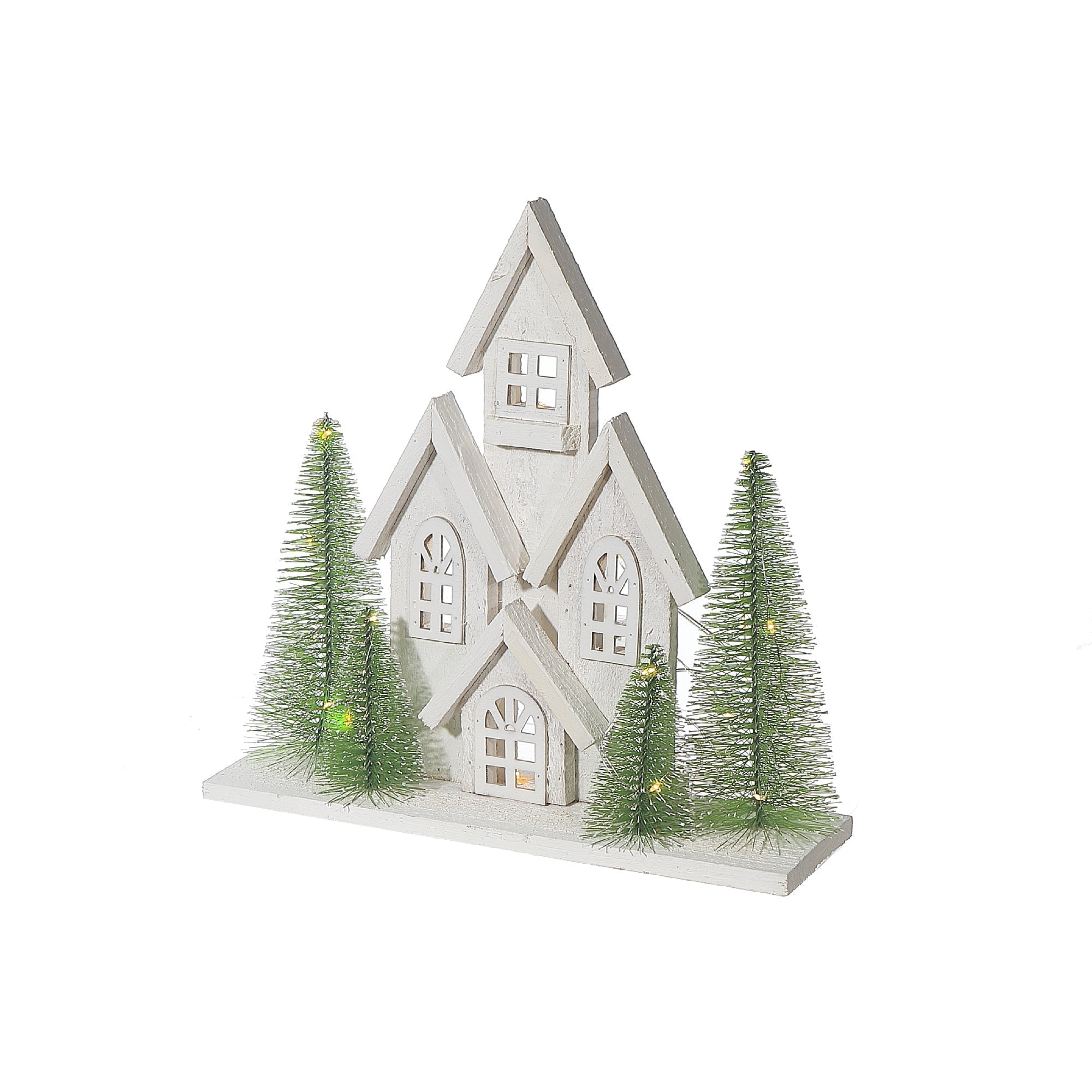 12.40" LED Wooden House White Christmas Decor – Holiday Accent