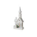 Led White Wooden Church With Fence 20.87"