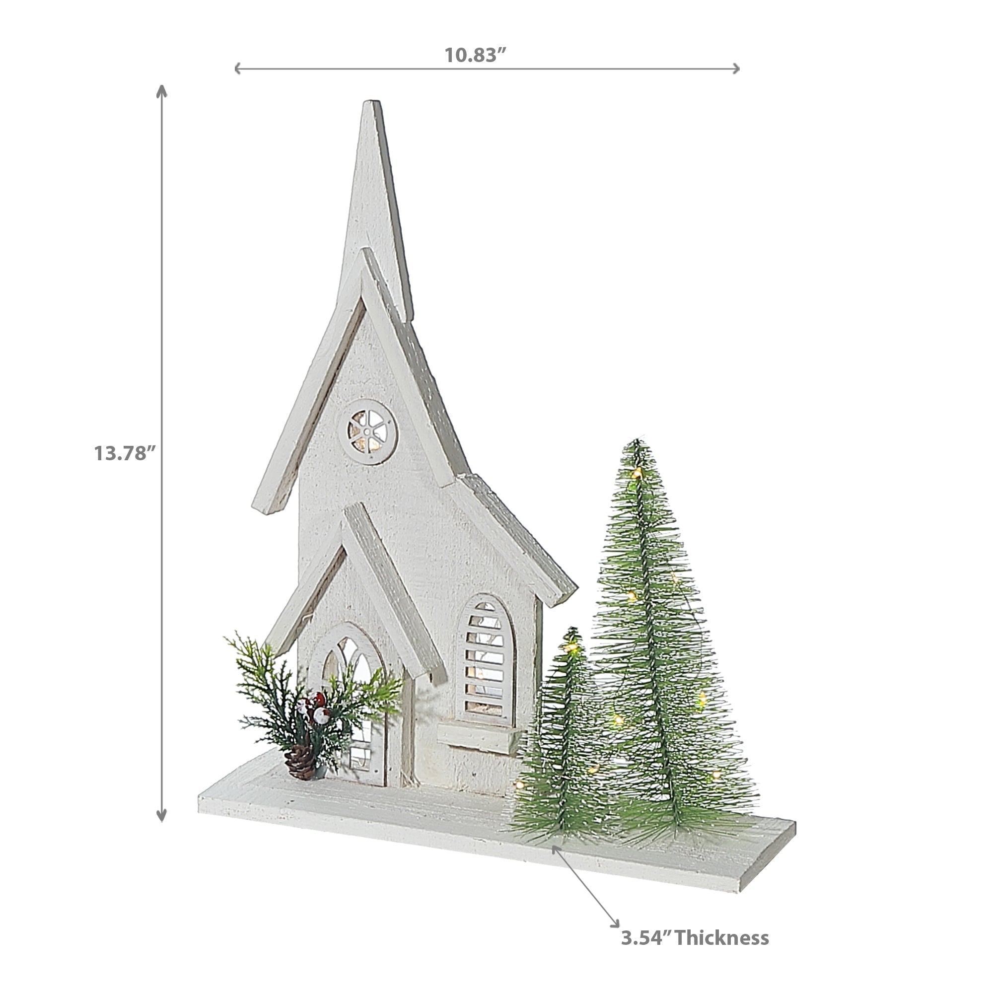13.78" LED White Wooden Church Christmas Decor – Holiday Accent