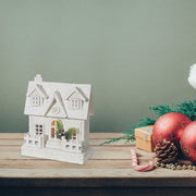 11.81" LED White Wooden House with Fence – Christmas Table Decor