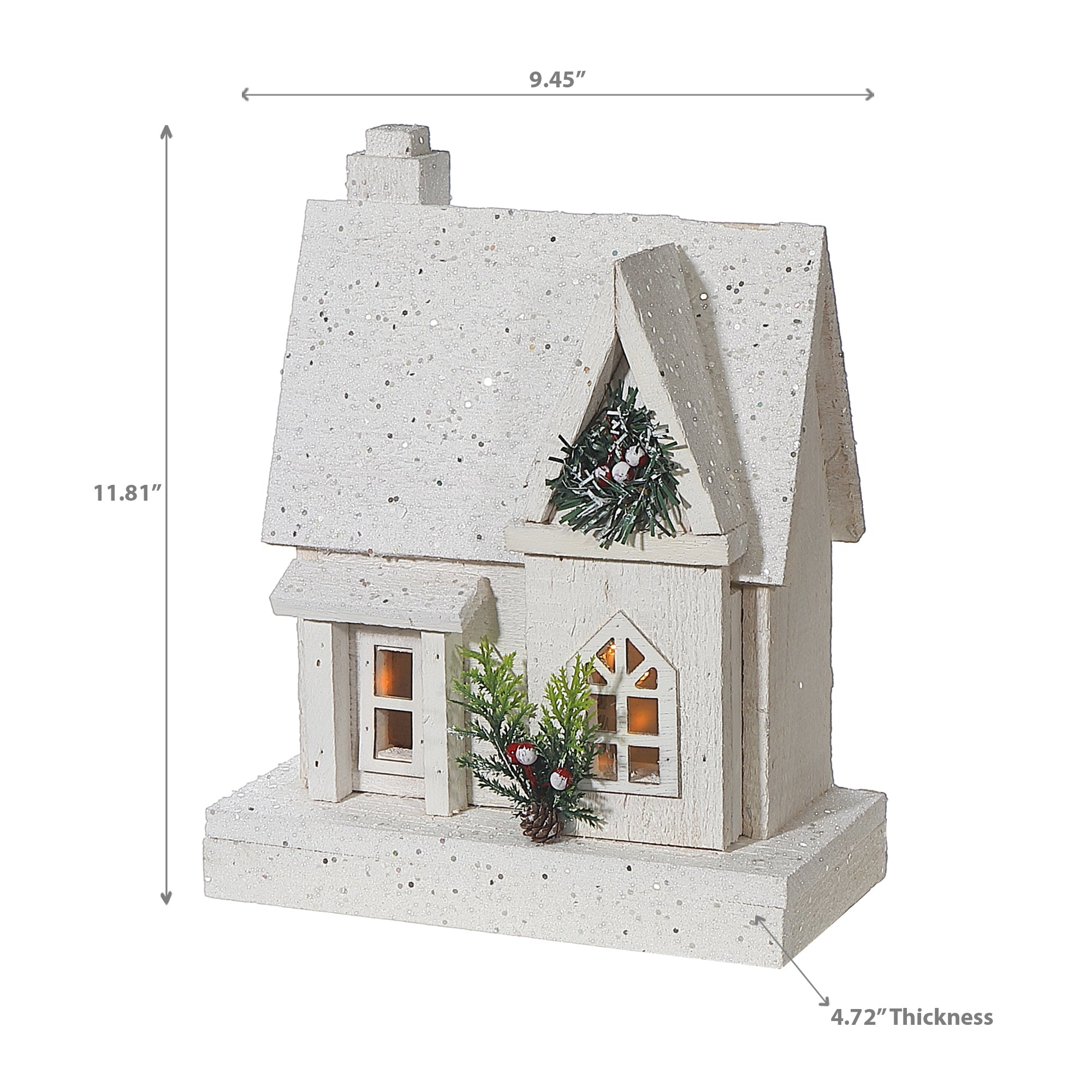 11.81" LED White Wooden House Christmas Decor – Holiday Accent