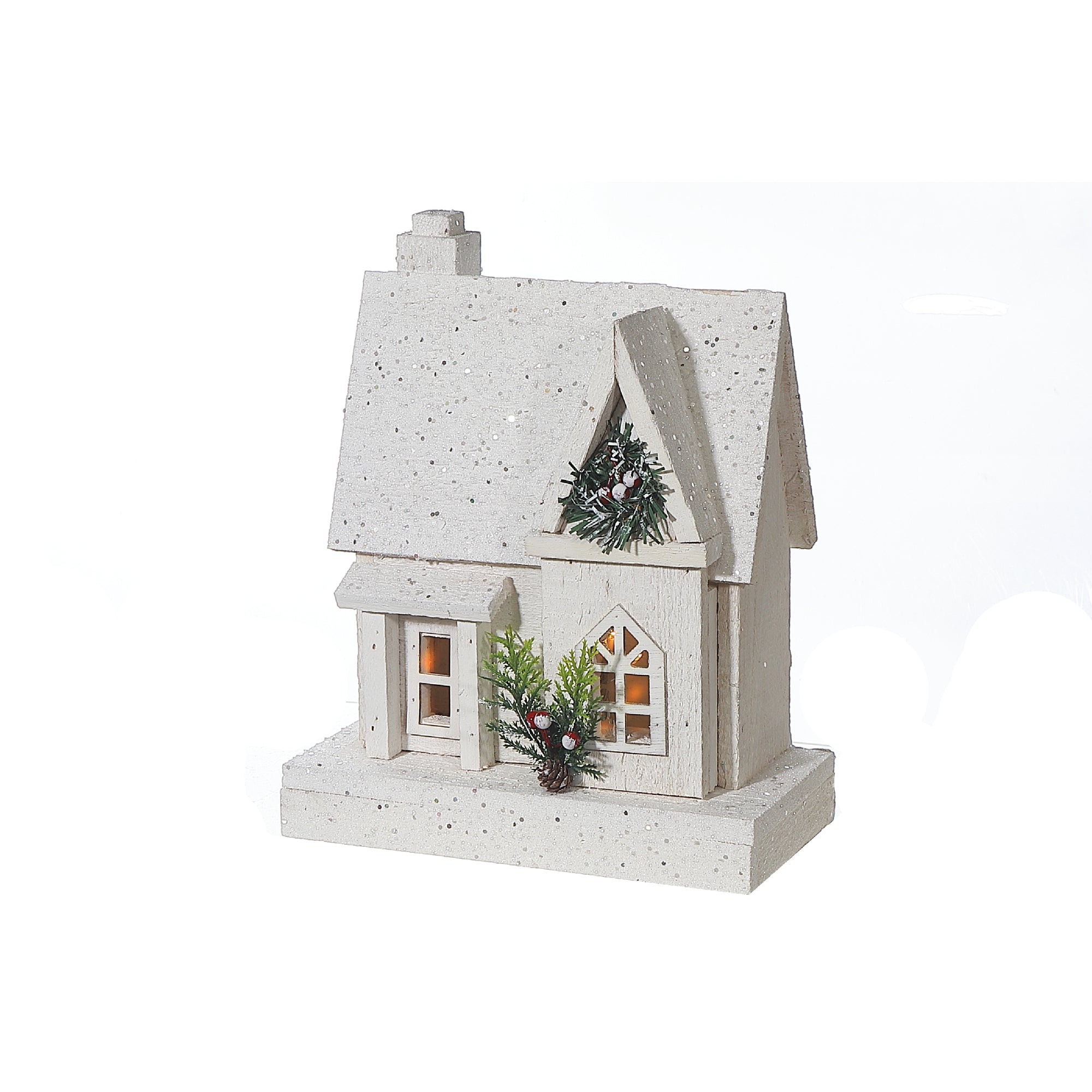 11.81" LED White Wooden House Christmas Decor – Holiday Accent
