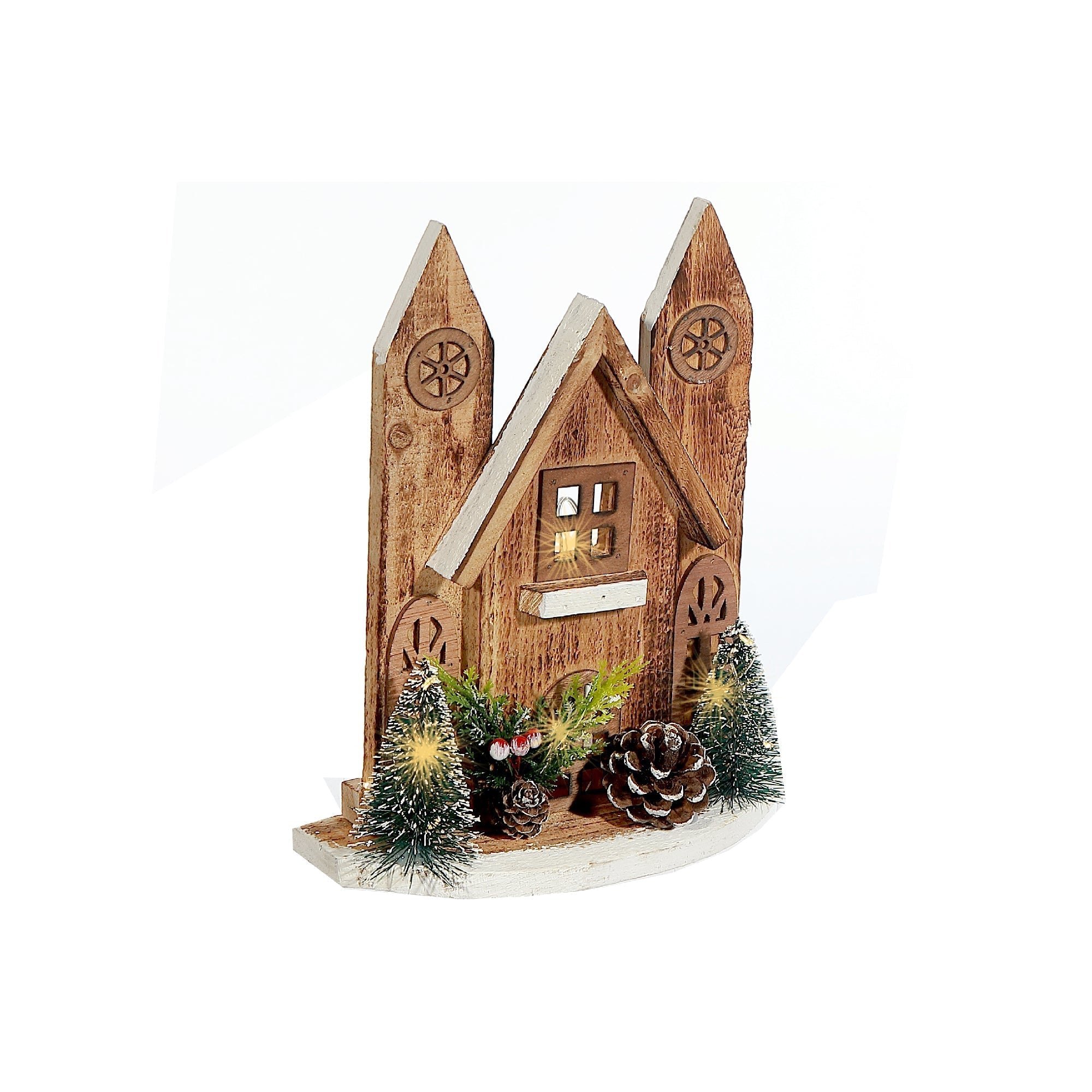 LED Natural Wooden Cathedral – Christmas Tabletop Decoration, Holiday Home Accent, Festive Winter Decor
