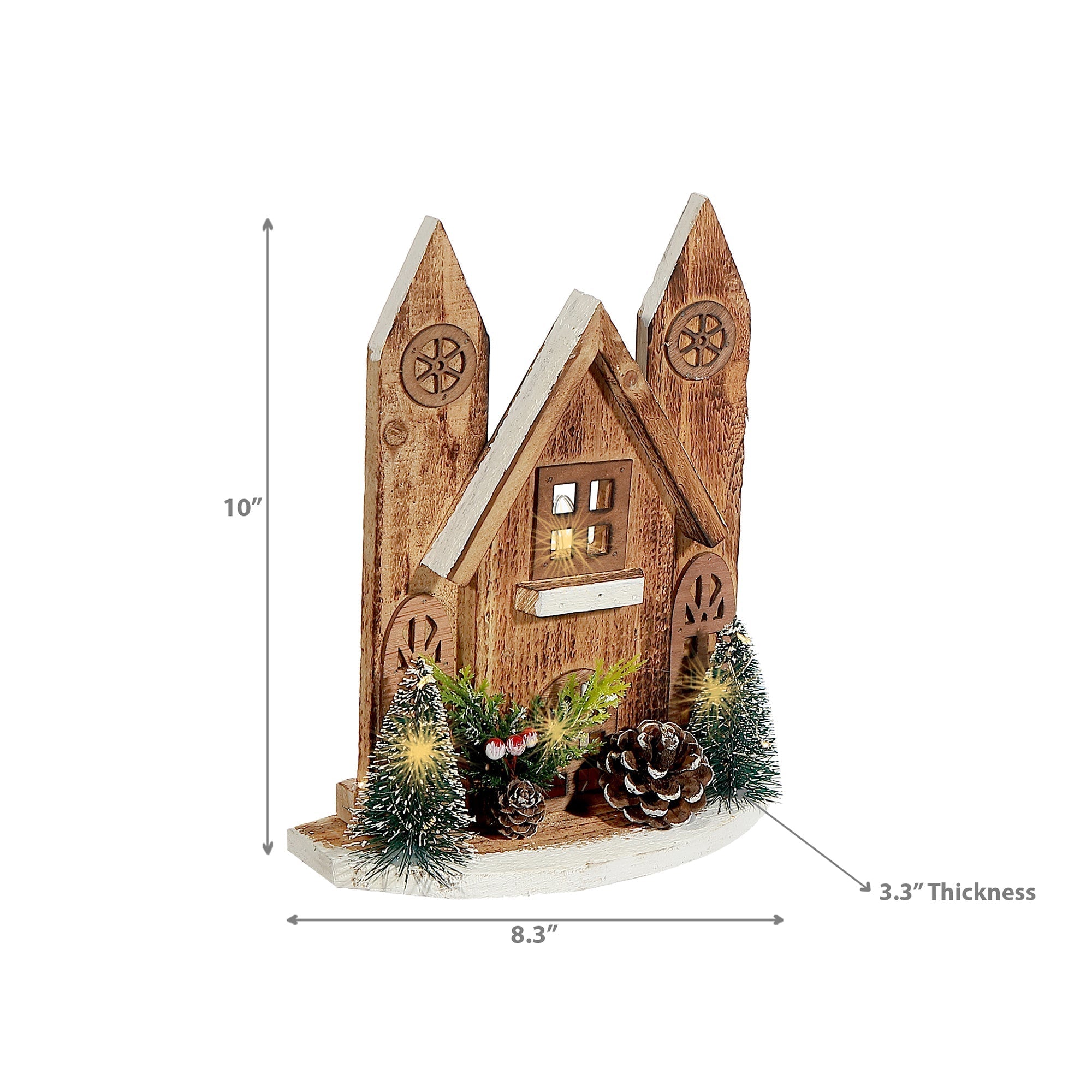 LED Natural Wooden Cathedral – Christmas Tabletop Decoration, Holiday Home Accent, Festive Winter Decor