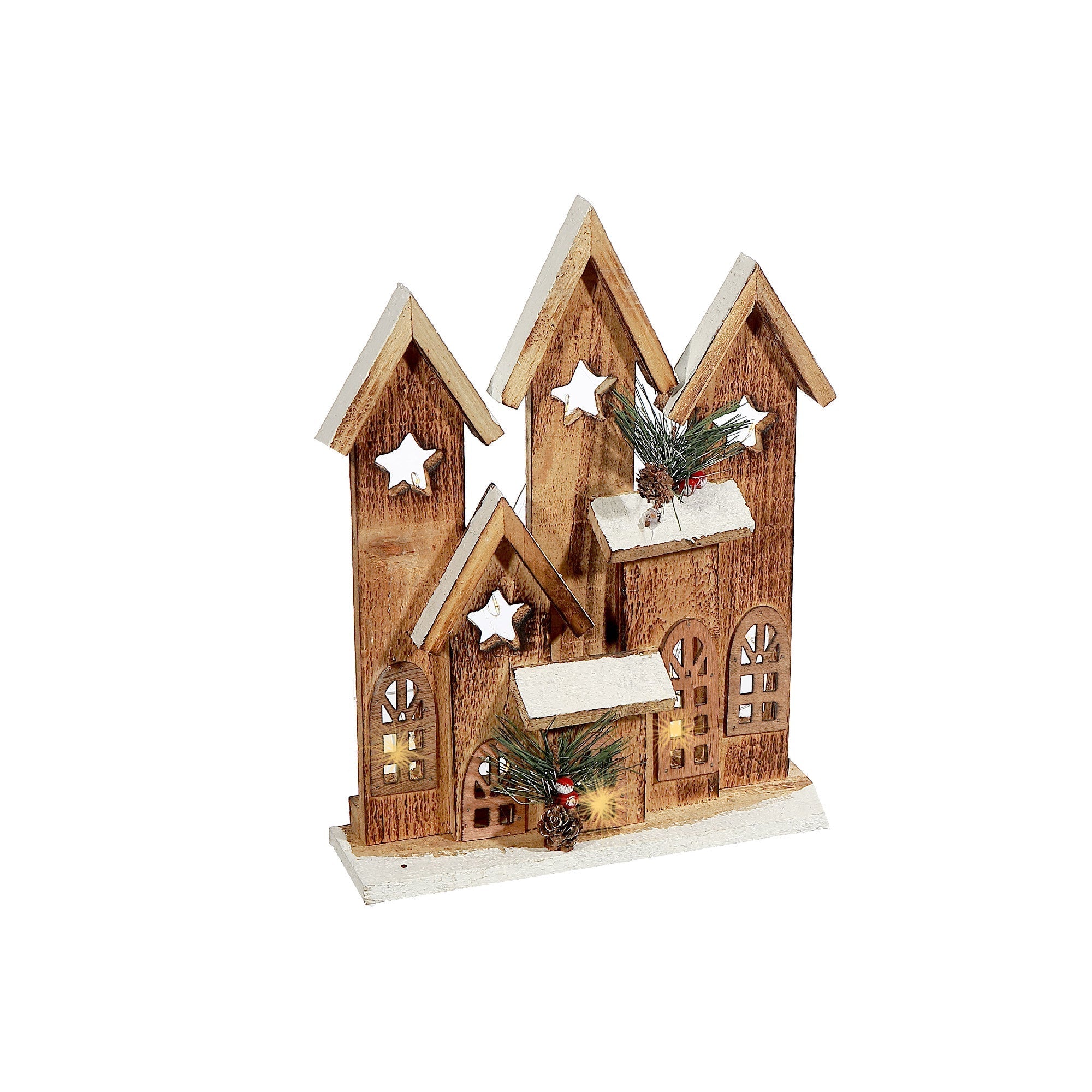 LED Natural Wooden Star Townhouse – Christmas Tabletop Decoration, Holiday Home Accent, Festive Winter Decor