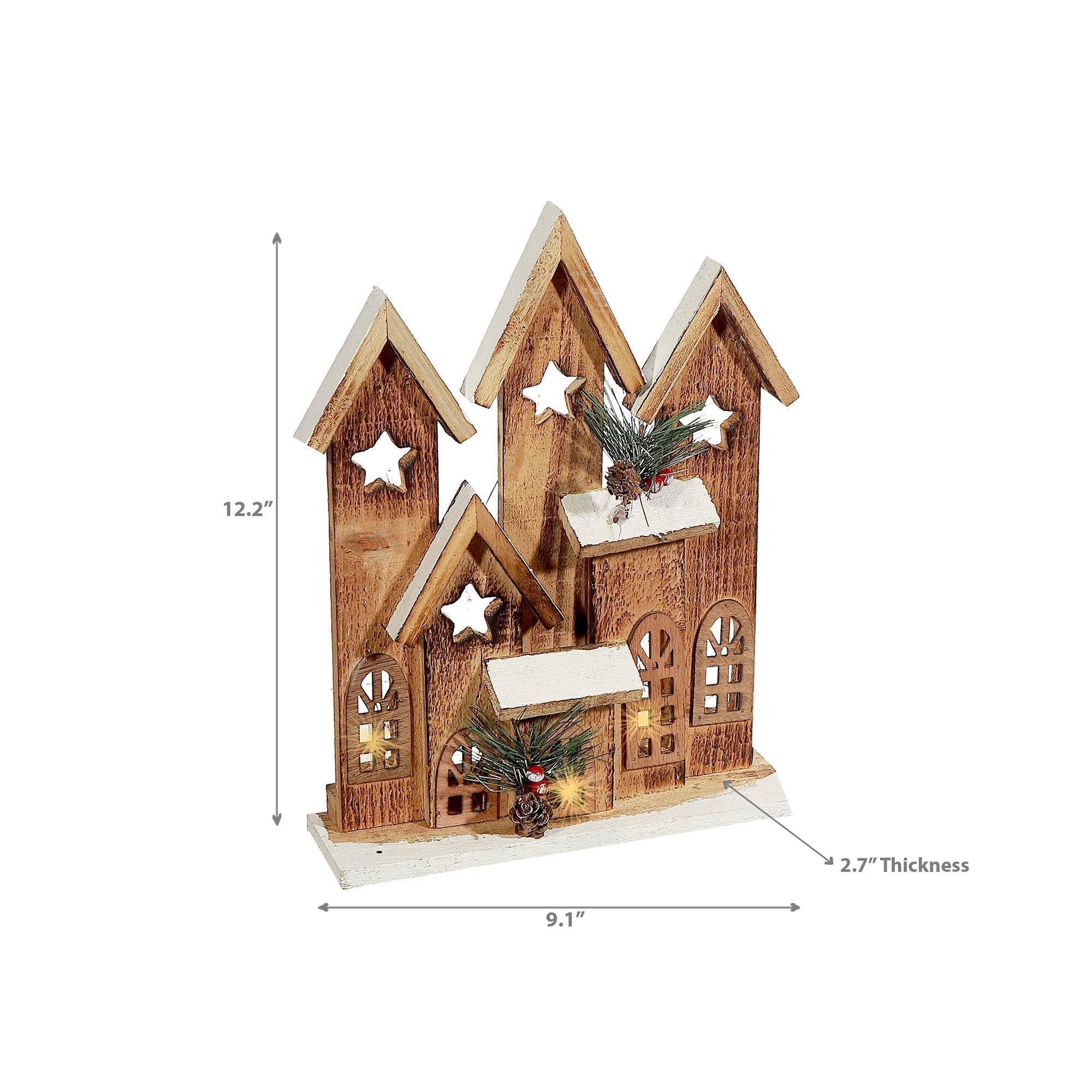 LED Natural Wooden Star Townhouse – Christmas Tabletop Decoration, Holiday Home Accent, Festive Winter Decor