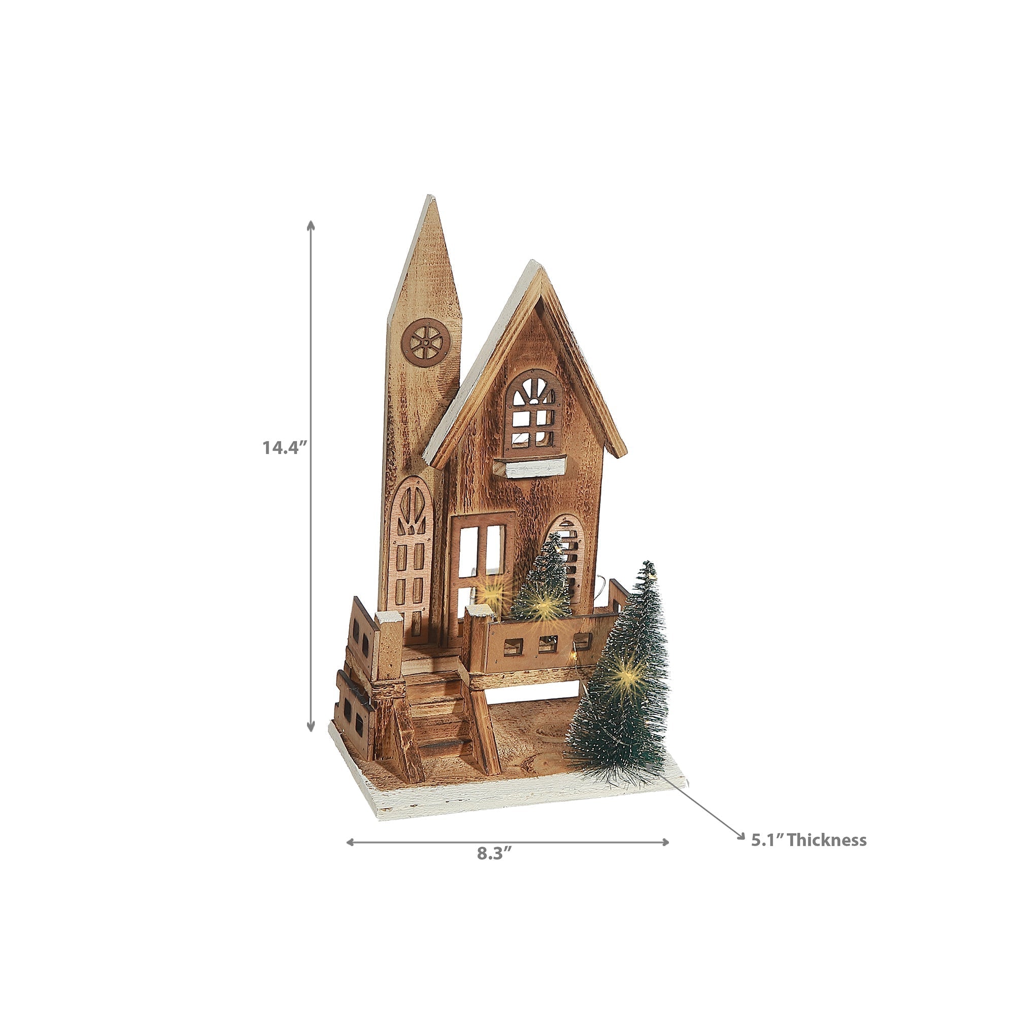 LED Natural Wooden Church with Porch – Christmas Tabletop Decoration, Holiday Home Accent, Festive Winter Decor