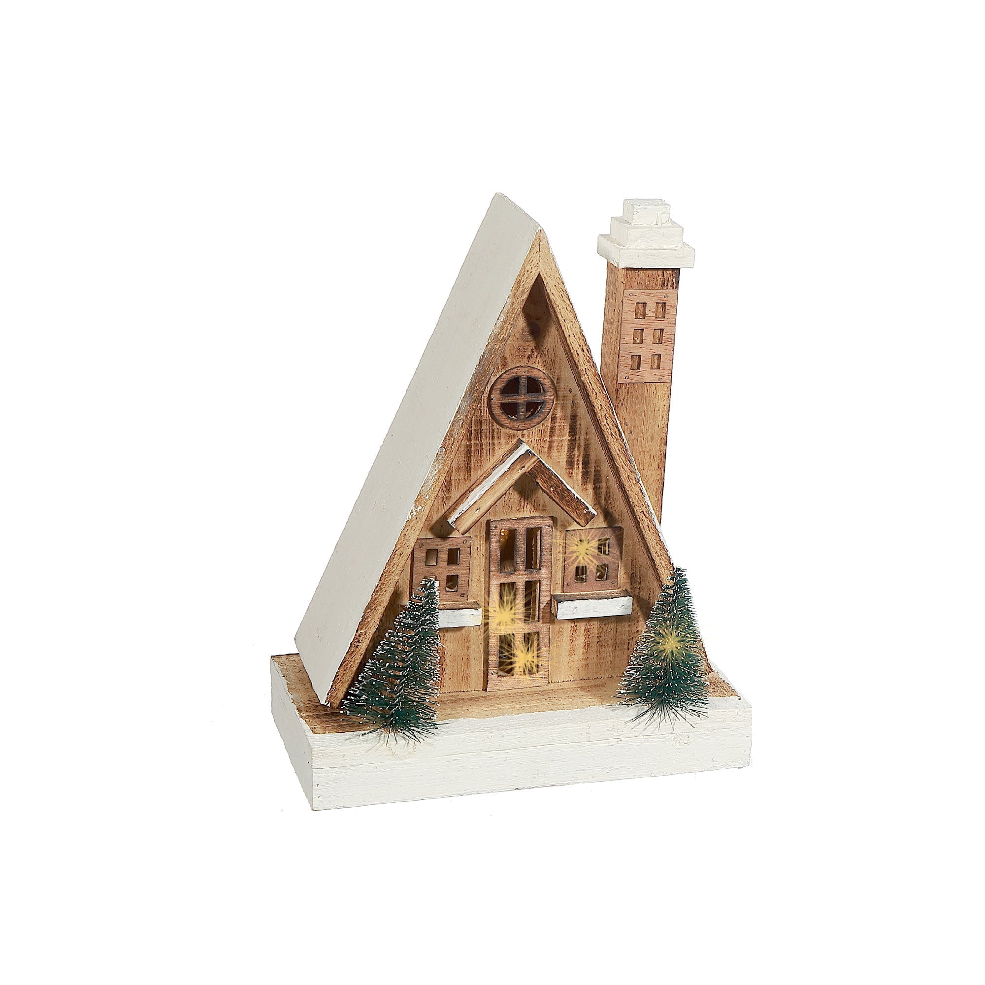 LED Natural Wooden Cabin – Christmas Tabletop Decoration, Holiday Home Accent, Festive Winter Decor
