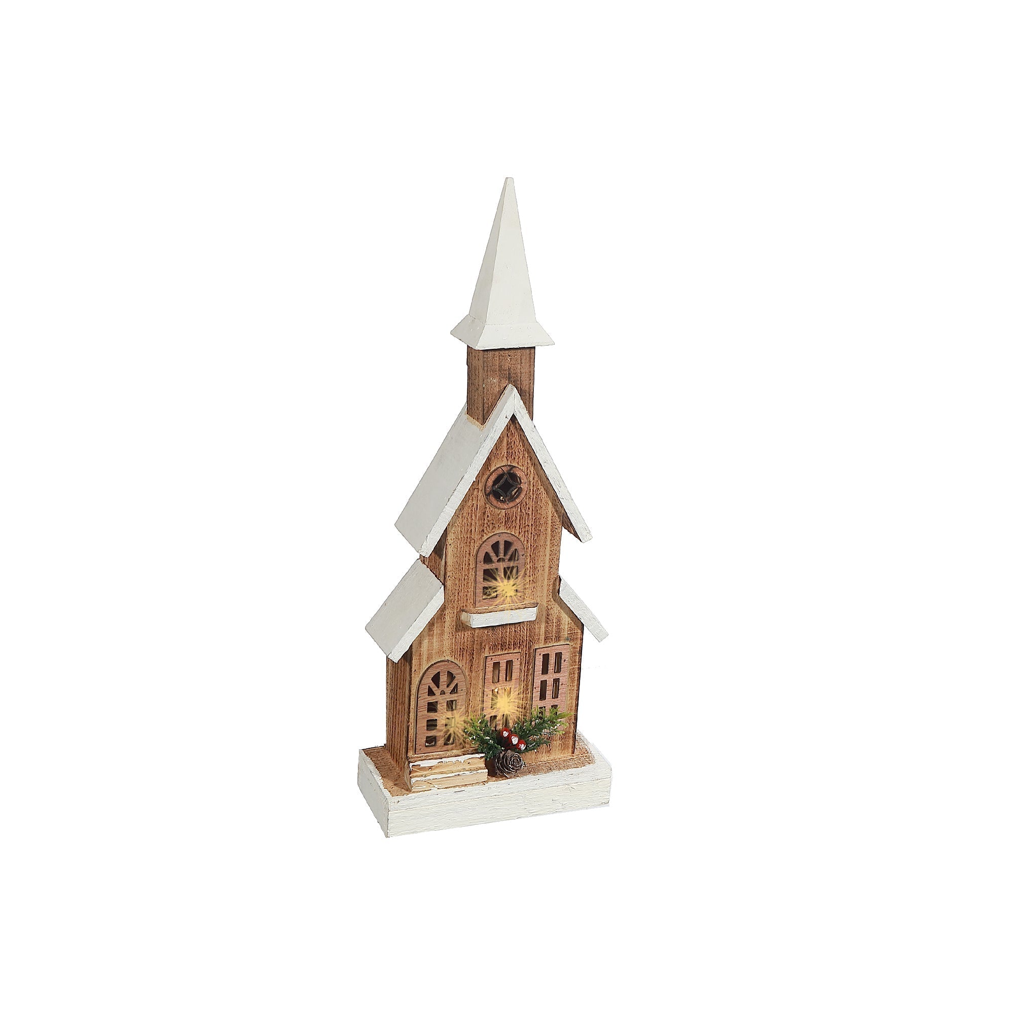 LED Natural Wooden Church – Christmas Tabletop Decoration, Holiday Home Accent, Festive Winter Decor