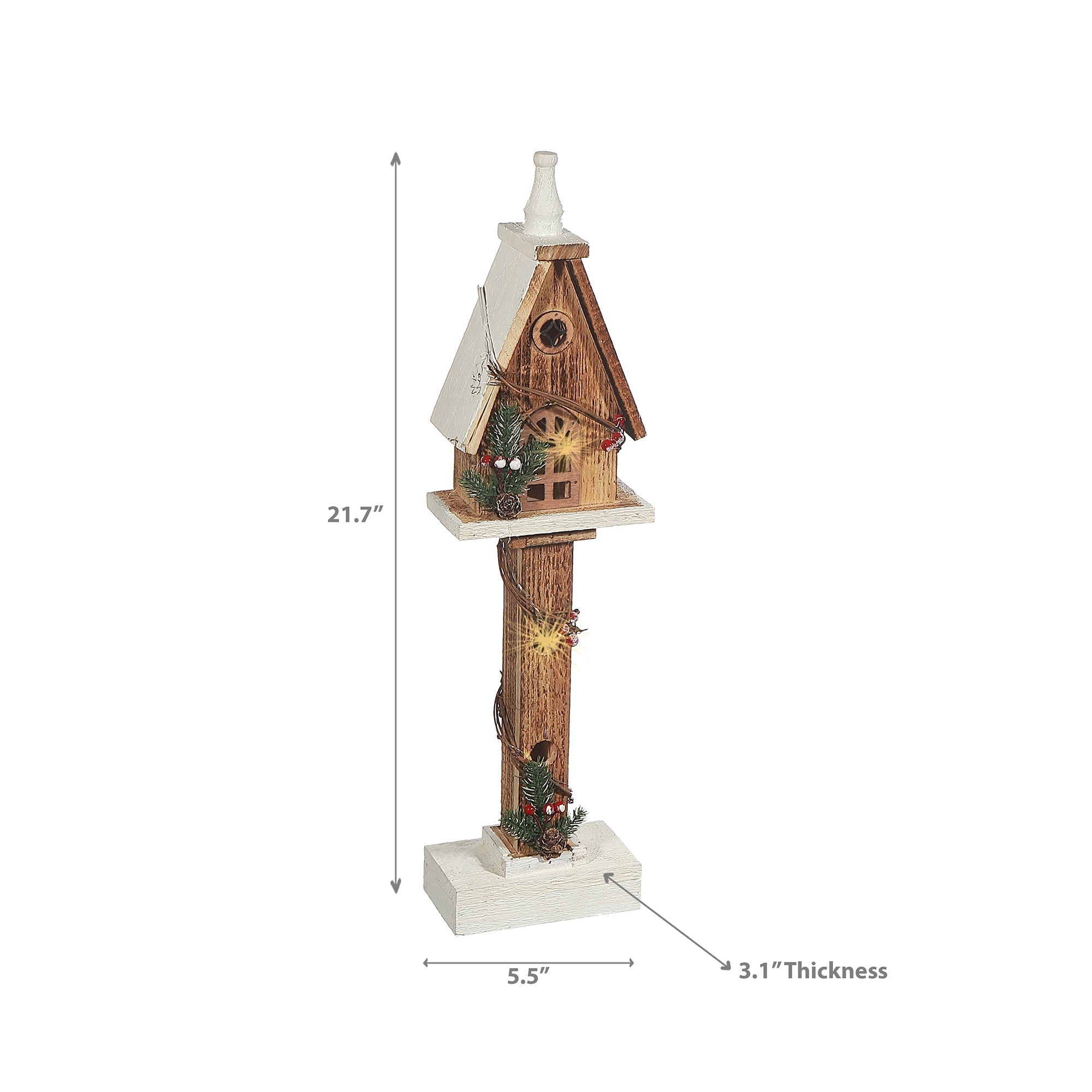 LED Natural Wooden Birdhouse Post – Christmas Tabletop Decoration, Holiday Home Accent, Festive Winter Decor