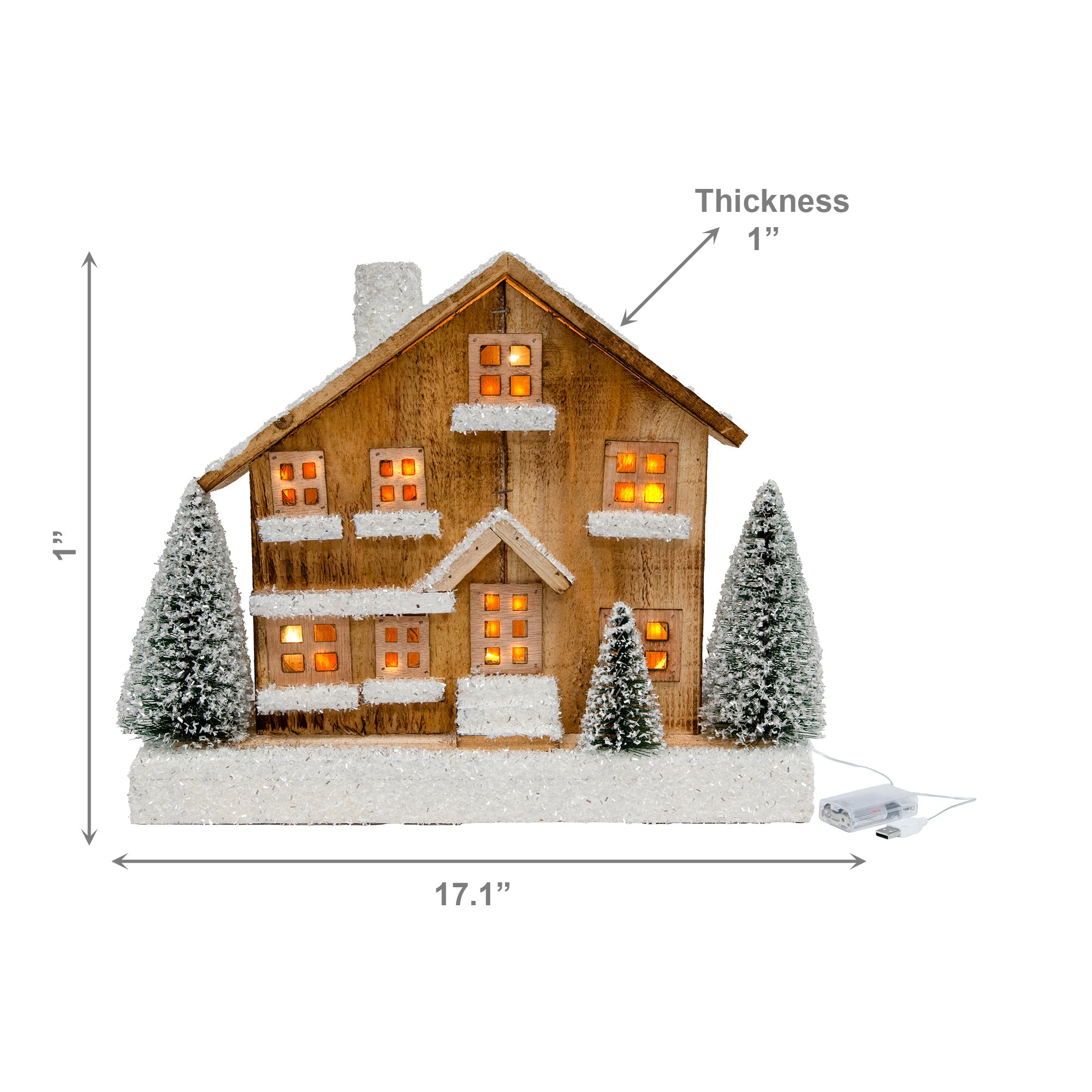 LED Snow Covered Natural Wooden Alpine Lodge With Timer, Winter, Holiday Decor