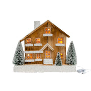 LED Snow Covered Natural Wooden Alpine Lodge With Timer, Winter, Holiday Decor