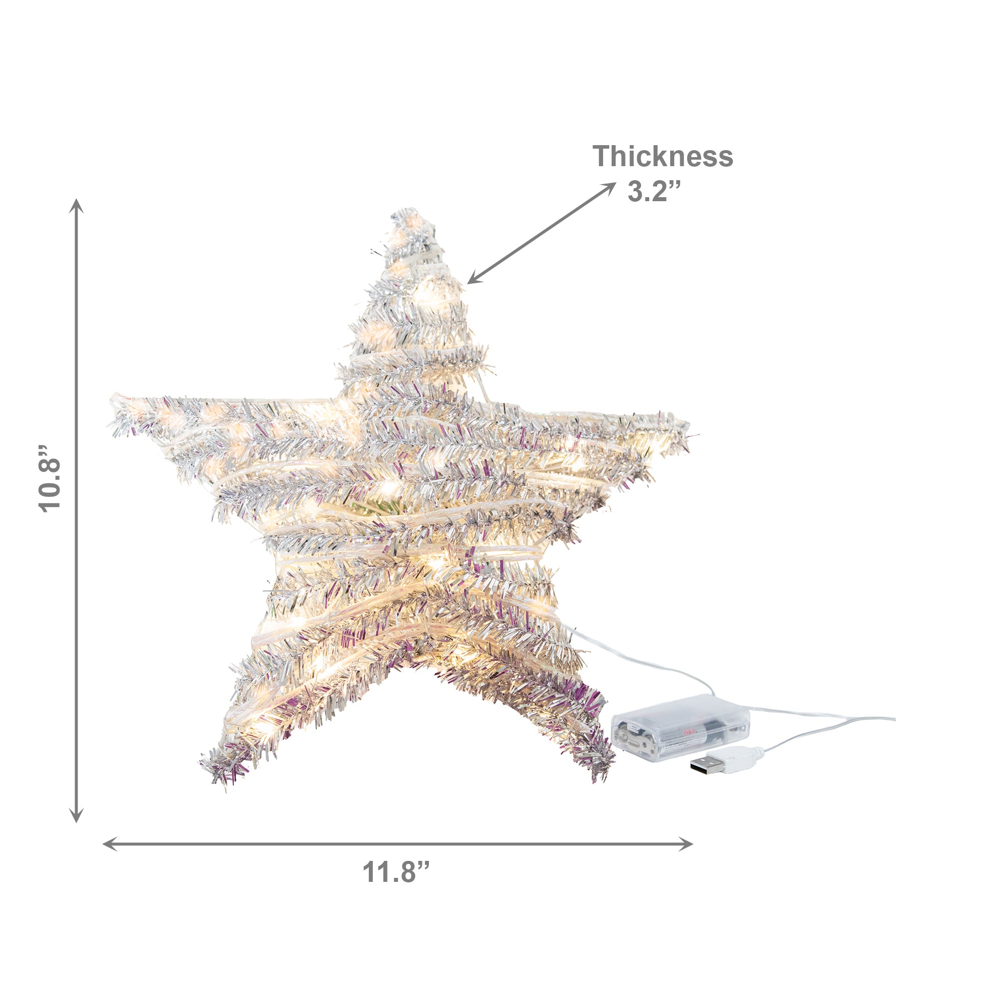 LED Silver Tinsel Star With Timer, Tinsel Decor, Holiday Decor