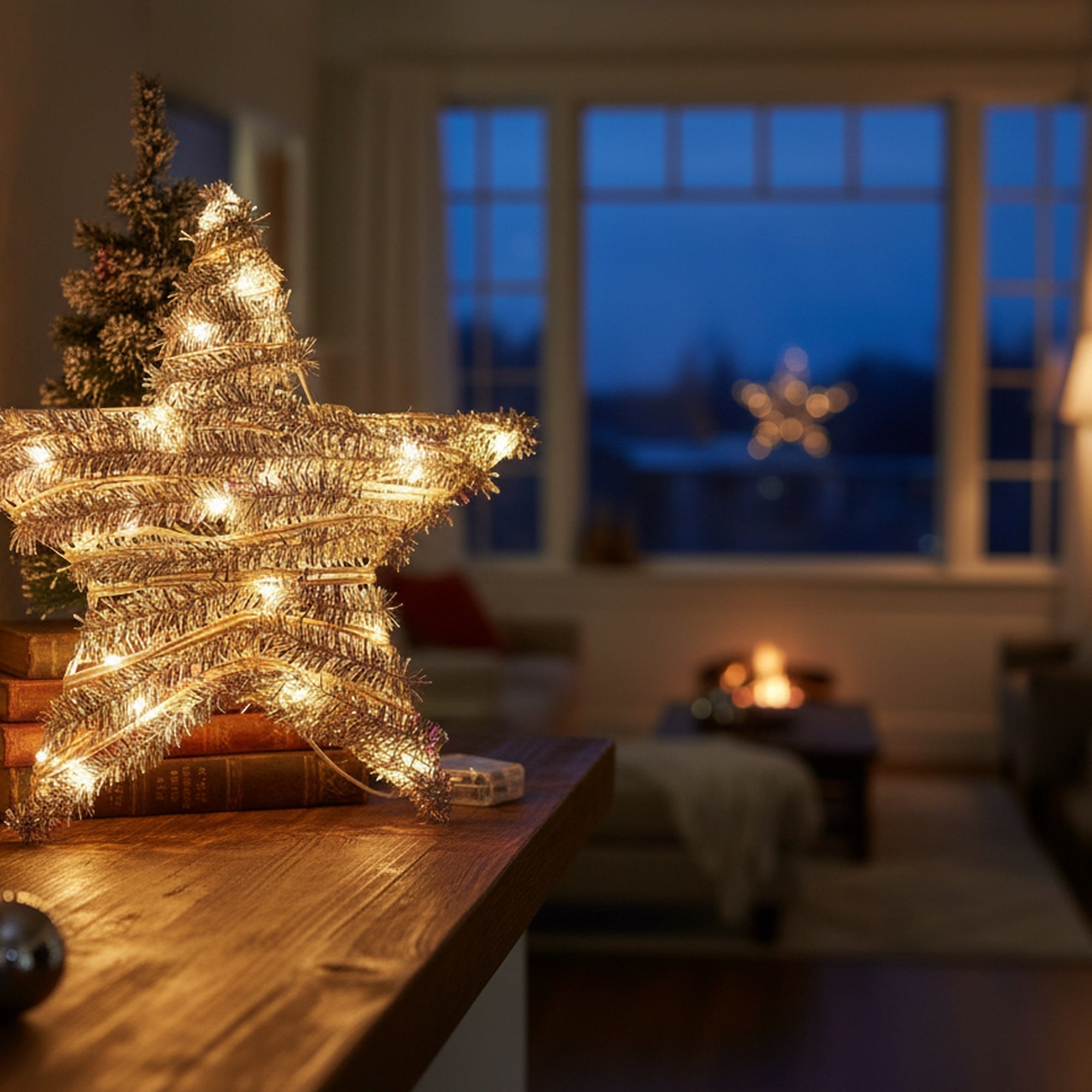 LED Silver Tinsel Star With Timer, Tinsel Decor, Holiday Decor