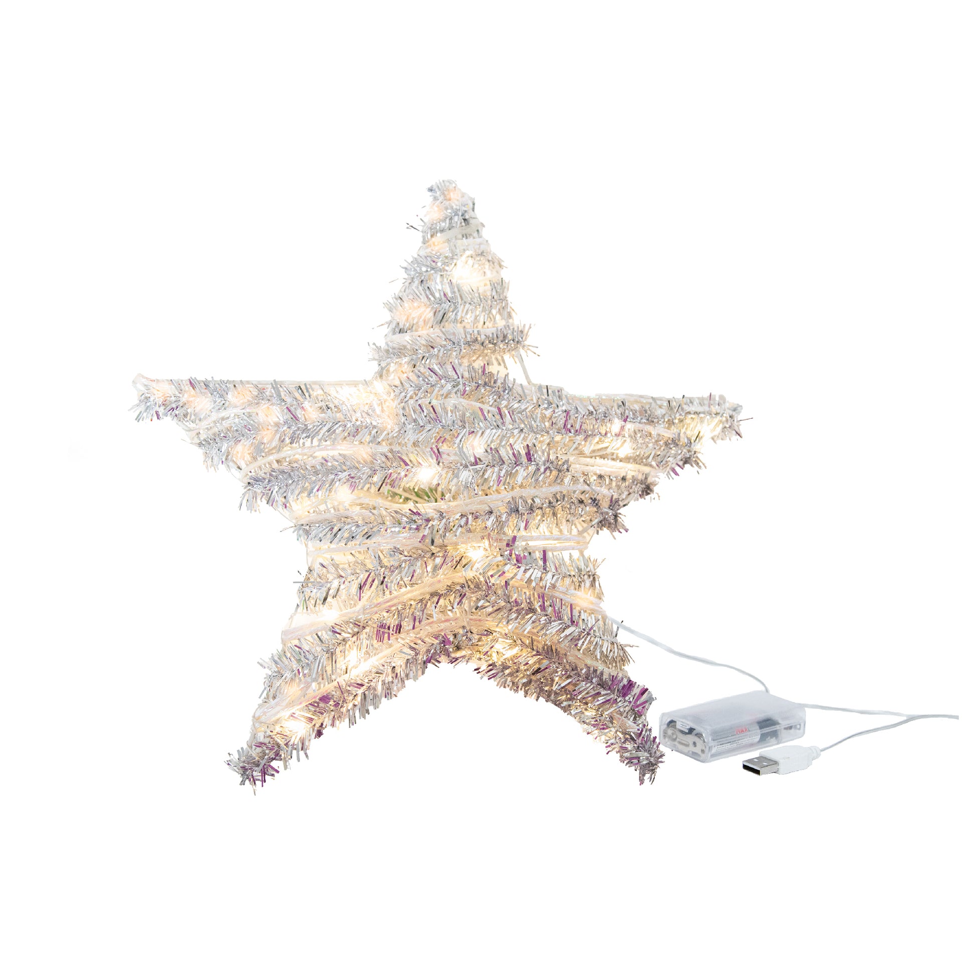 LED Silver Tinsel Star With Timer, Tinsel Decor, Holiday Decor