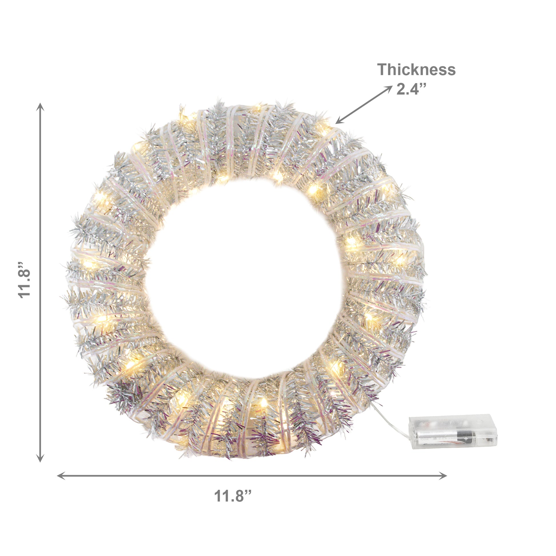 LED Silver Tinsel Wreath With Timer, Wreath, Holiday Decor