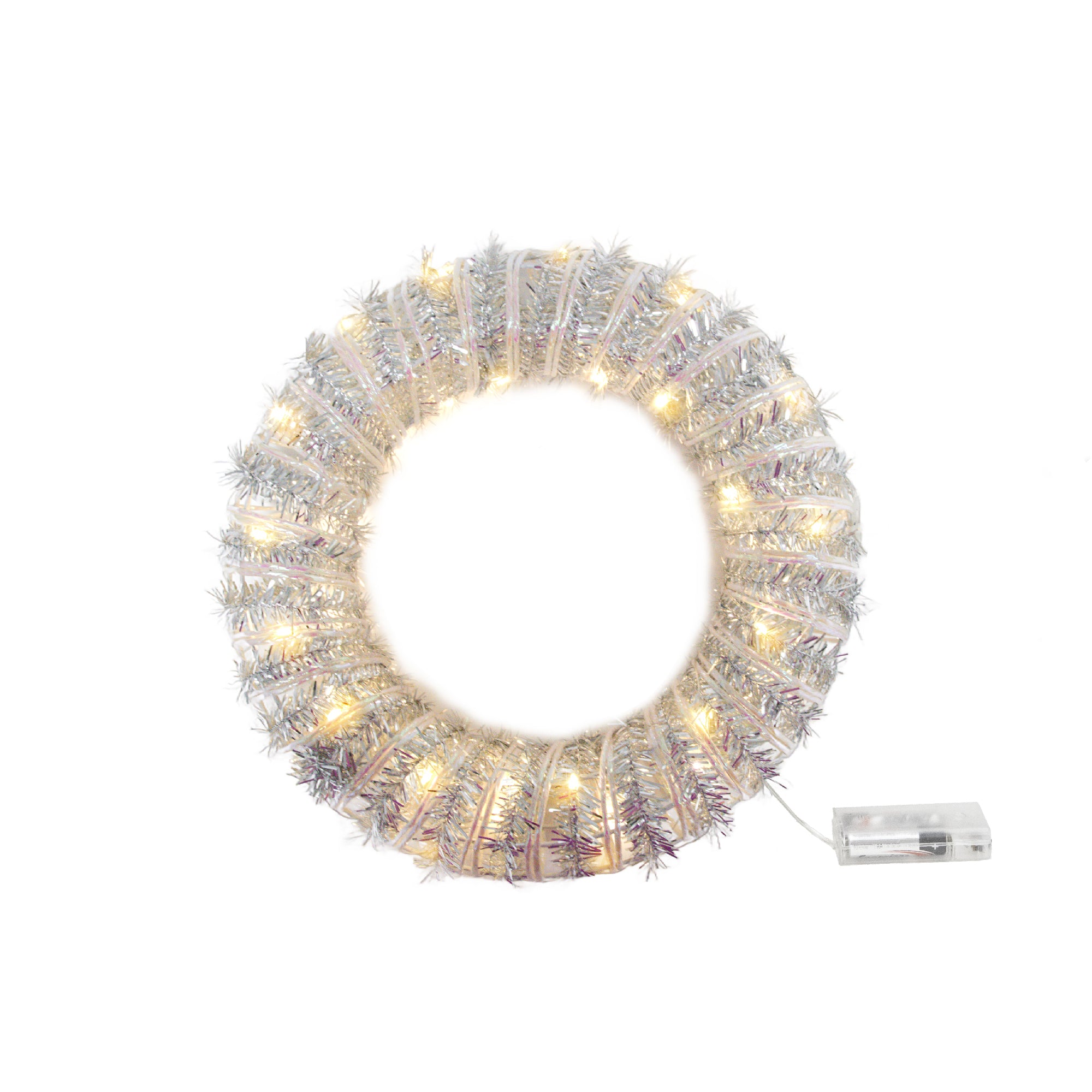 LED Silver Tinsel Wreath With Timer, Wreath, Holiday Decor