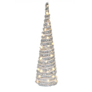 LED Silver Tinsel Cone Tree 15.5" With Timer, Tinsel Decor, Holiday Decor
