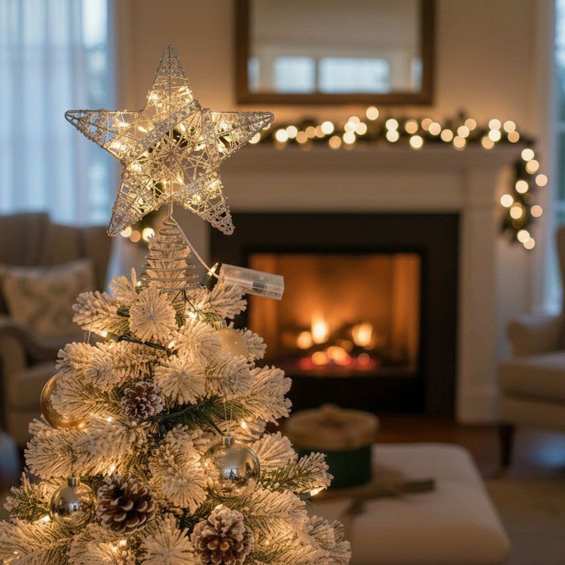 LED Iridescent Tinsel Tree Topper With Timer, Tinsel Decor, Holiday Decor
