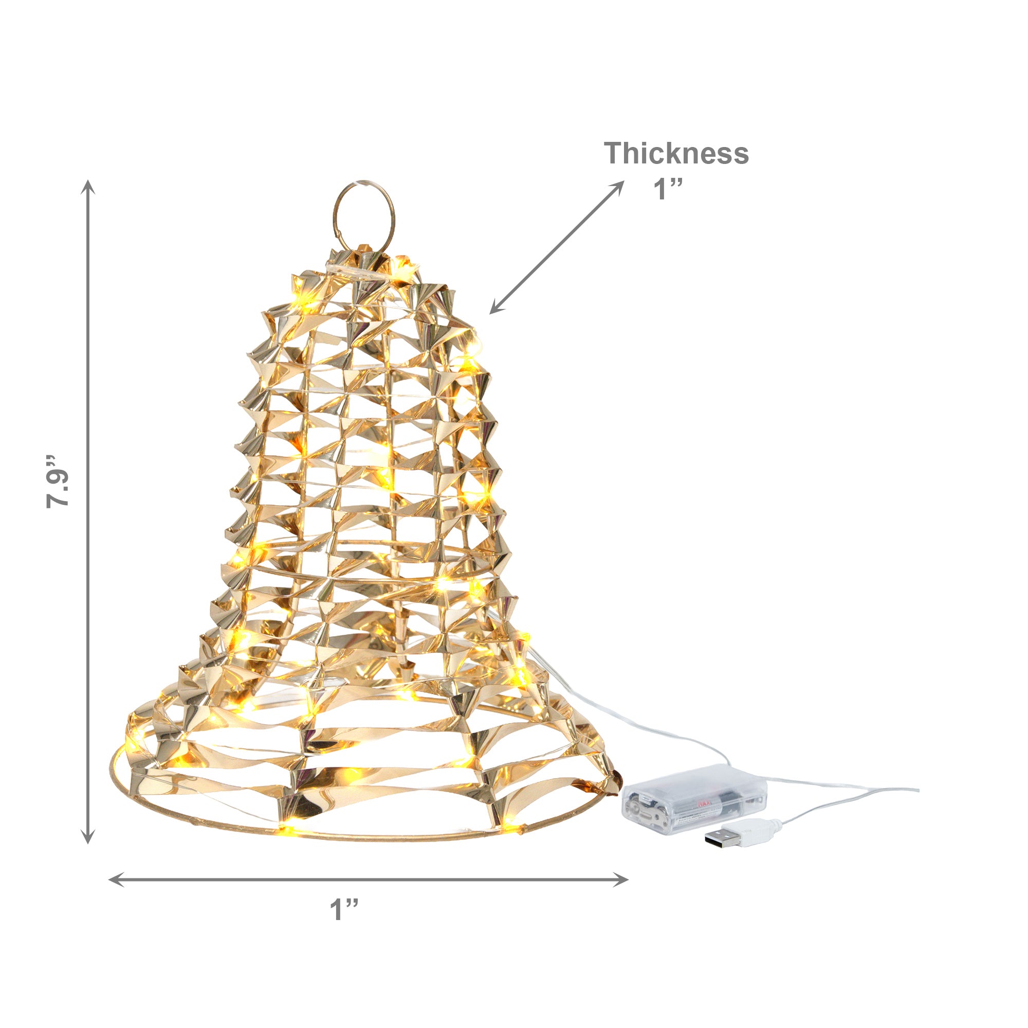 LED Gold Tinsel Bell With Timer, Tinsel Decor, Holiday Decor