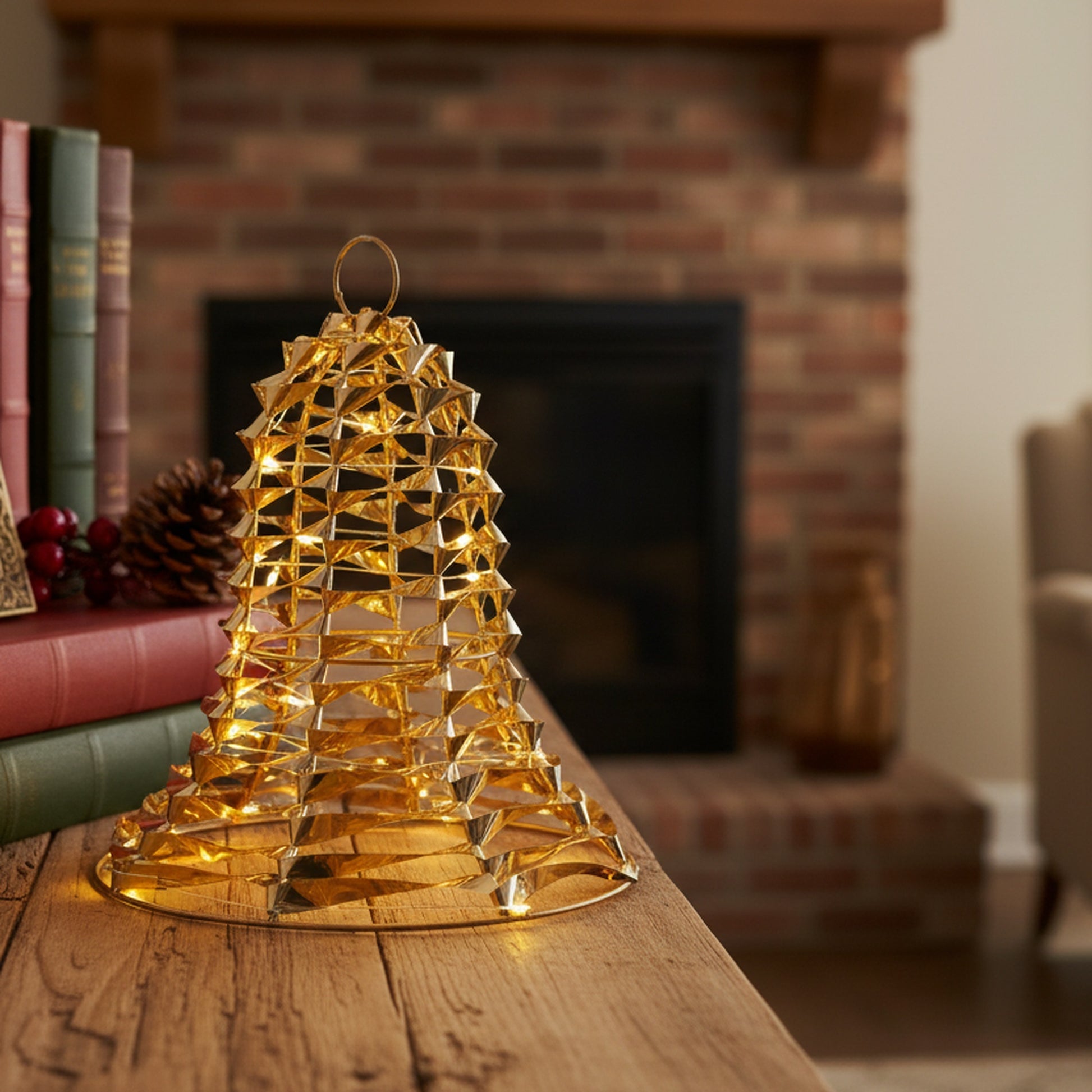 LED Gold Tinsel Bell With Timer, Tinsel Decor, Holiday Decor