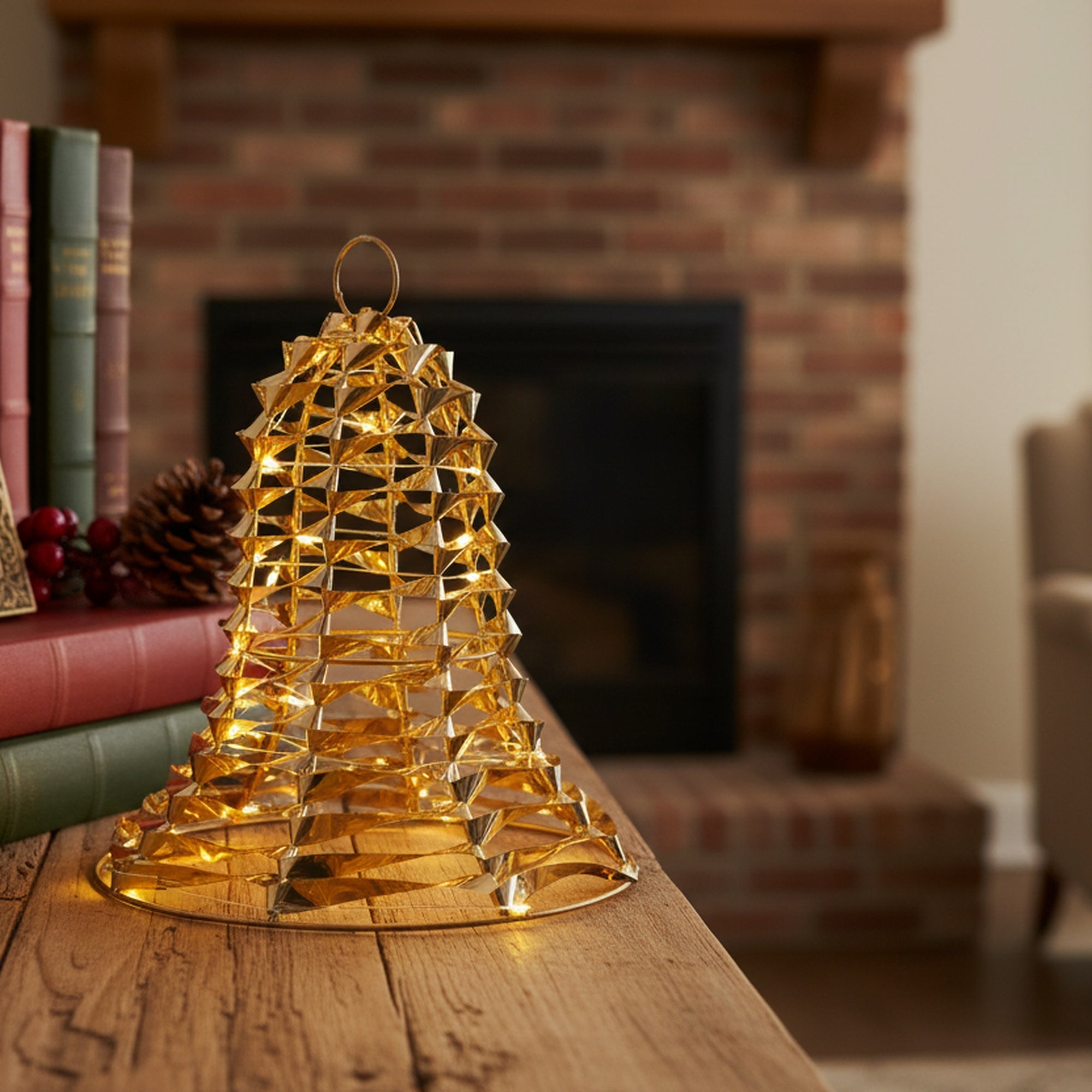 LED Gold Tinsel Bell With Timer, Tinsel Decor, Holiday Decor