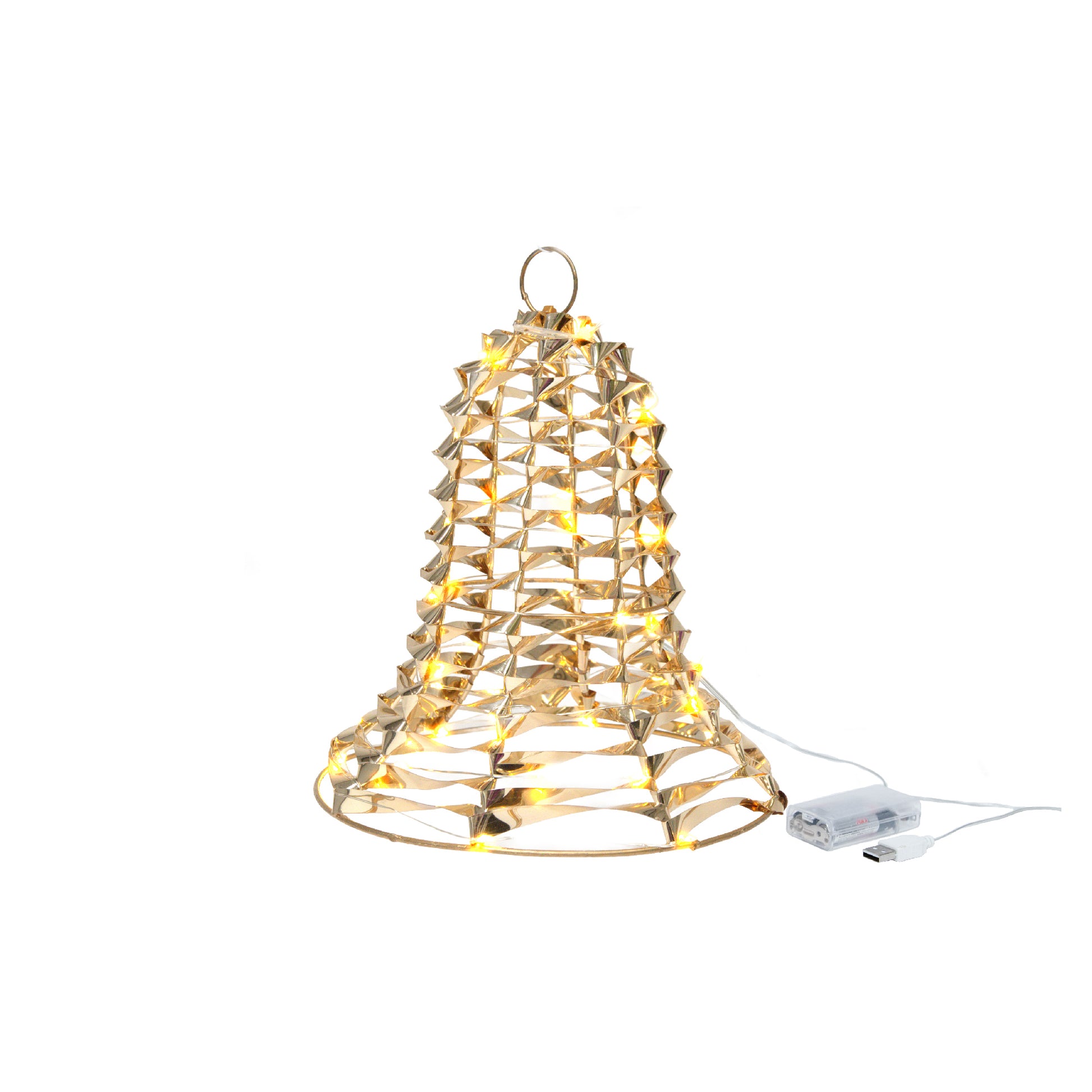 LED Gold Tinsel Bell With Timer, Tinsel Decor, Holiday Decor
