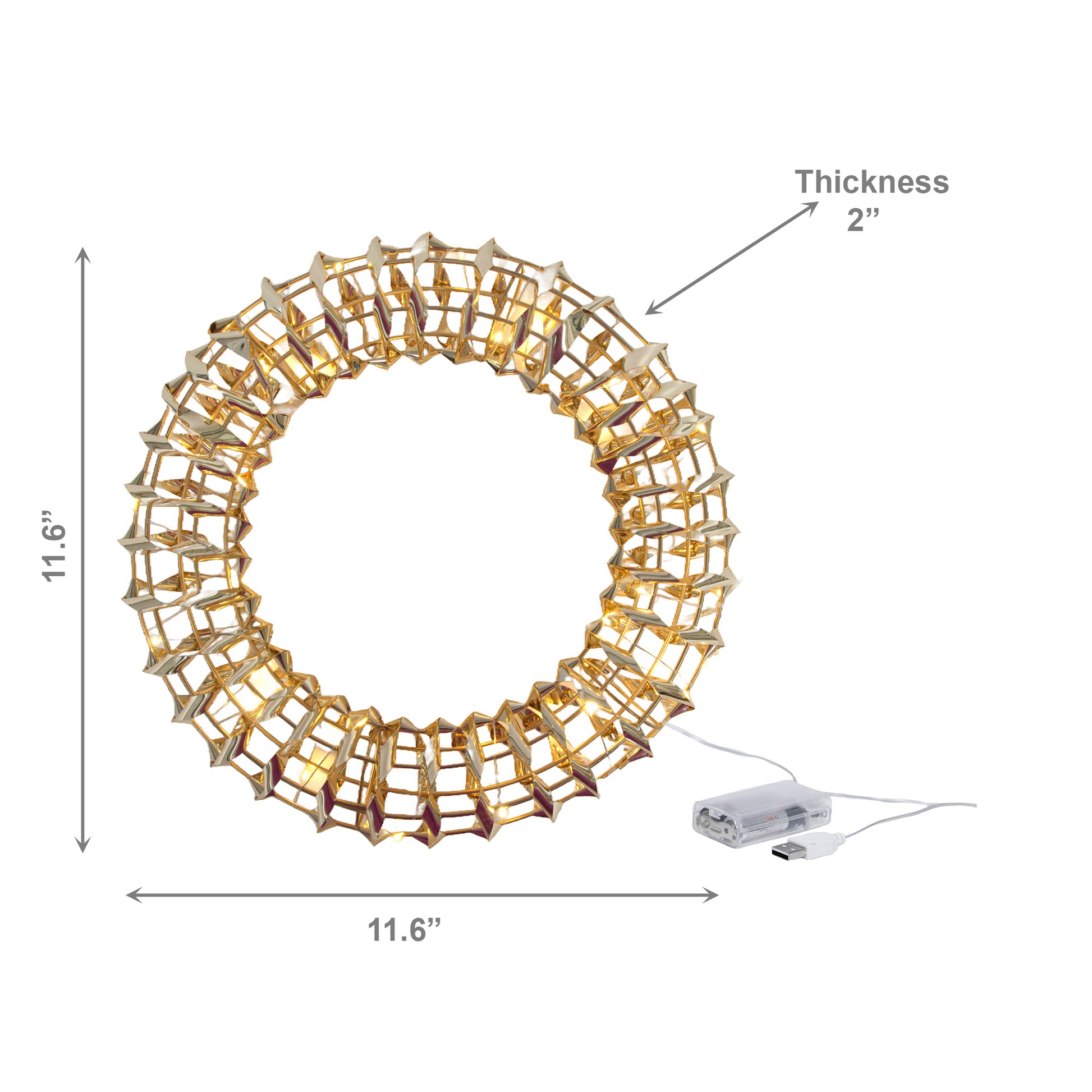 LED Gold Tinsel Wreath With Timer, Wreath, Holiday Decor