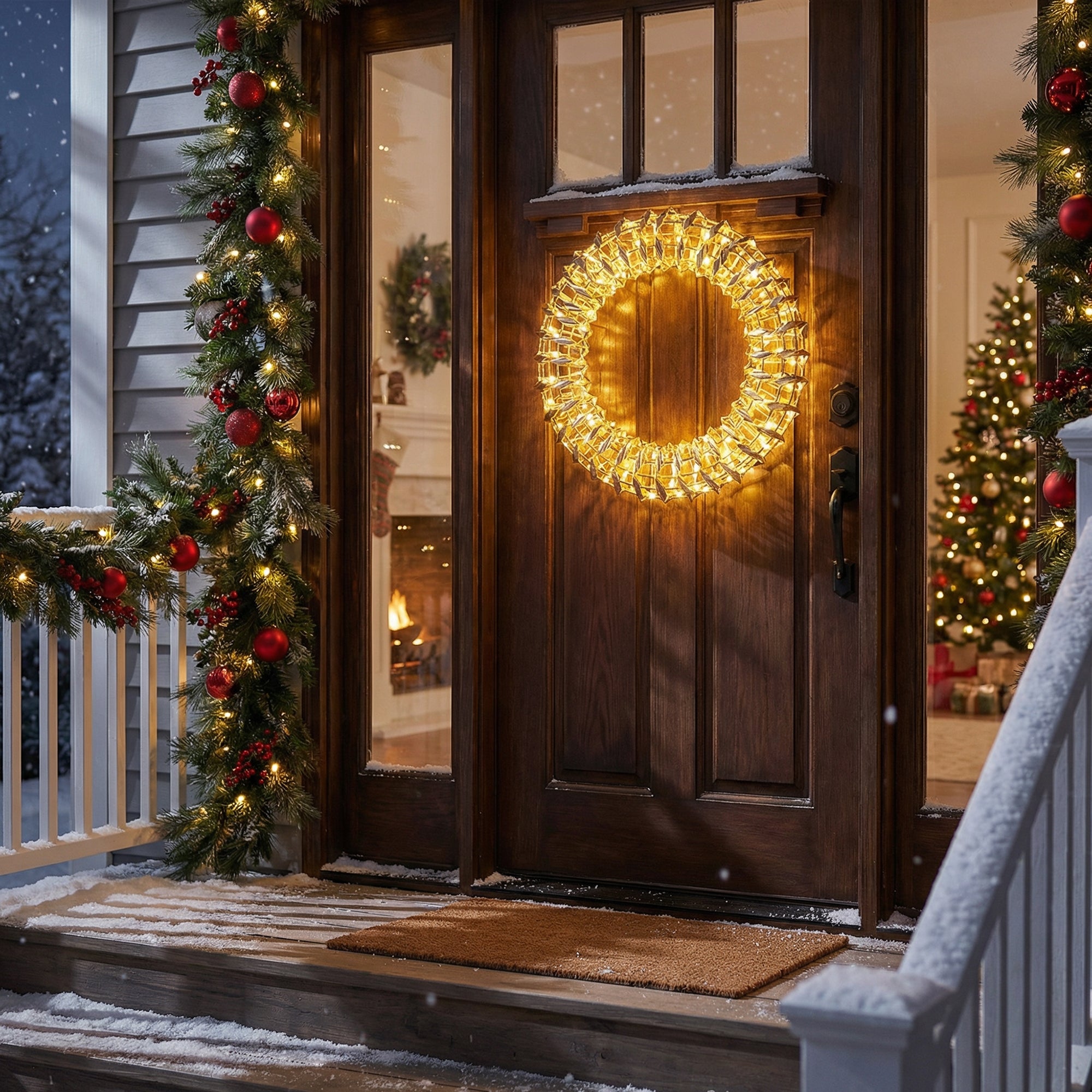 LED Gold Tinsel Wreath With Timer, Wreath, Holiday Decor