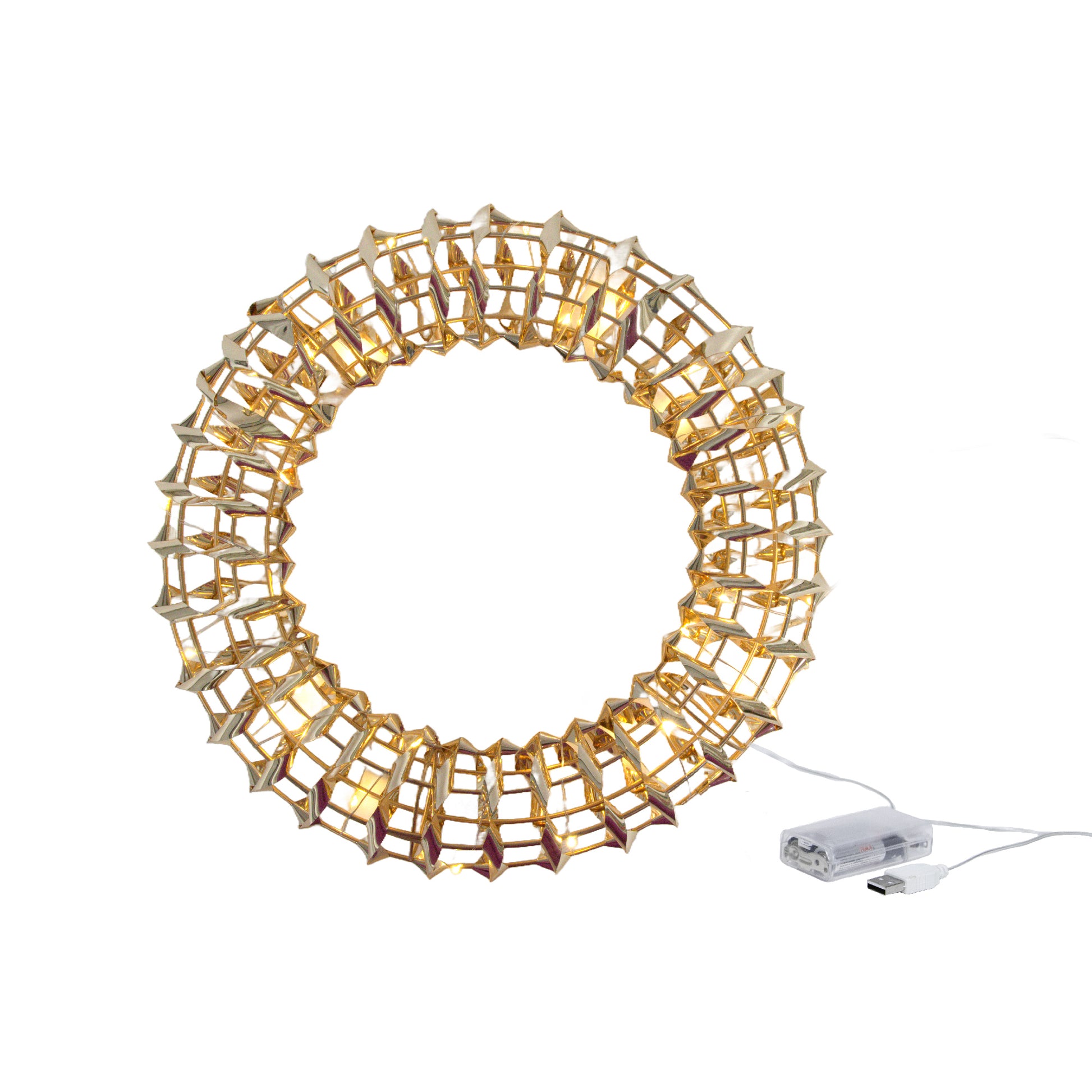 LED Gold Tinsel Wreath With Timer, Wreath, Holiday Decor