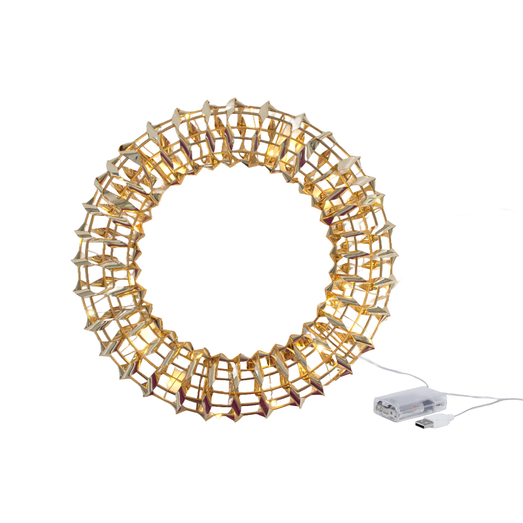 LED Gold Tinsel Wreath With Timer, Wreath, Holiday Decor
