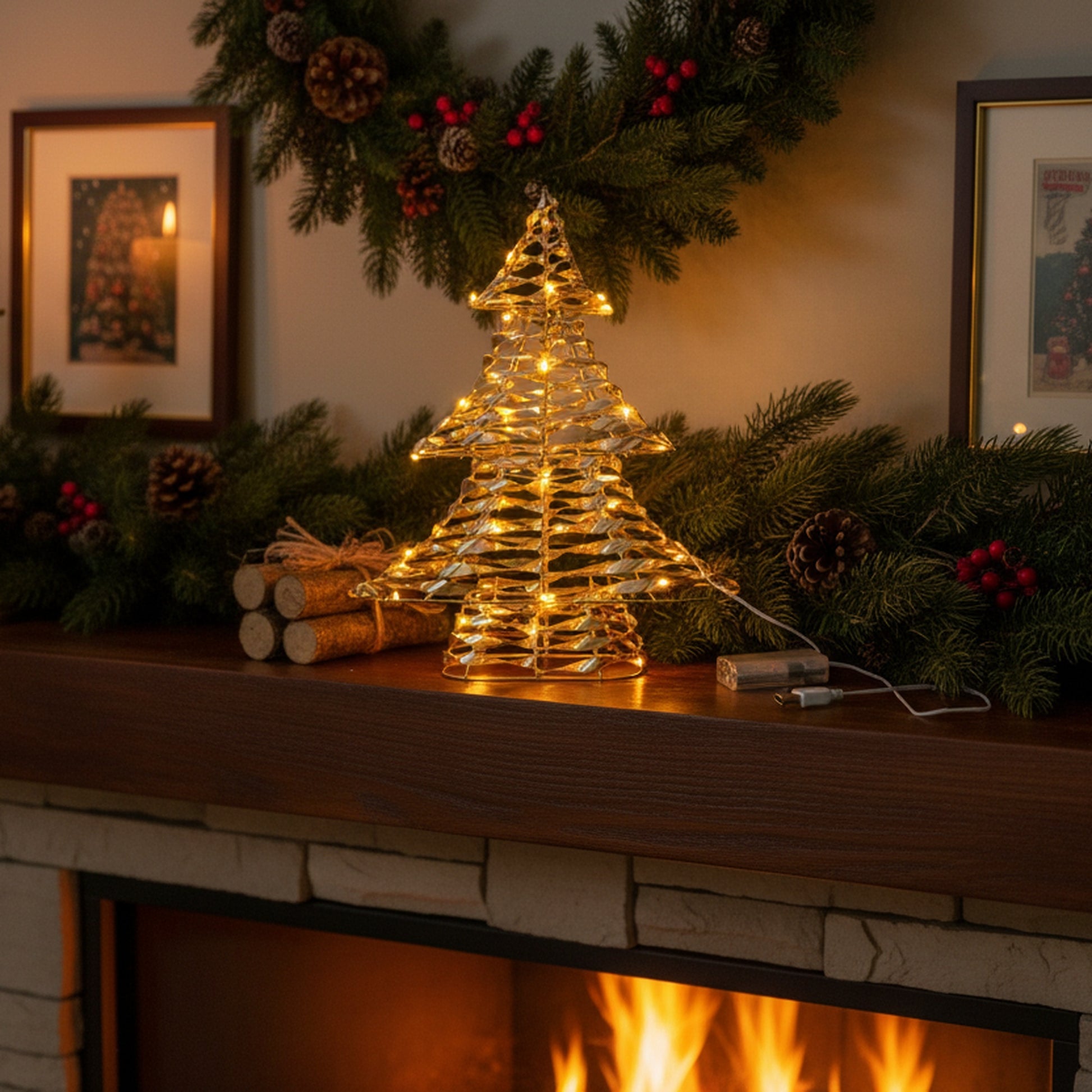 LED Gold Tinsel Christmas Tree With Timer, Christmas, Tinsel Decor, Holiday Decor