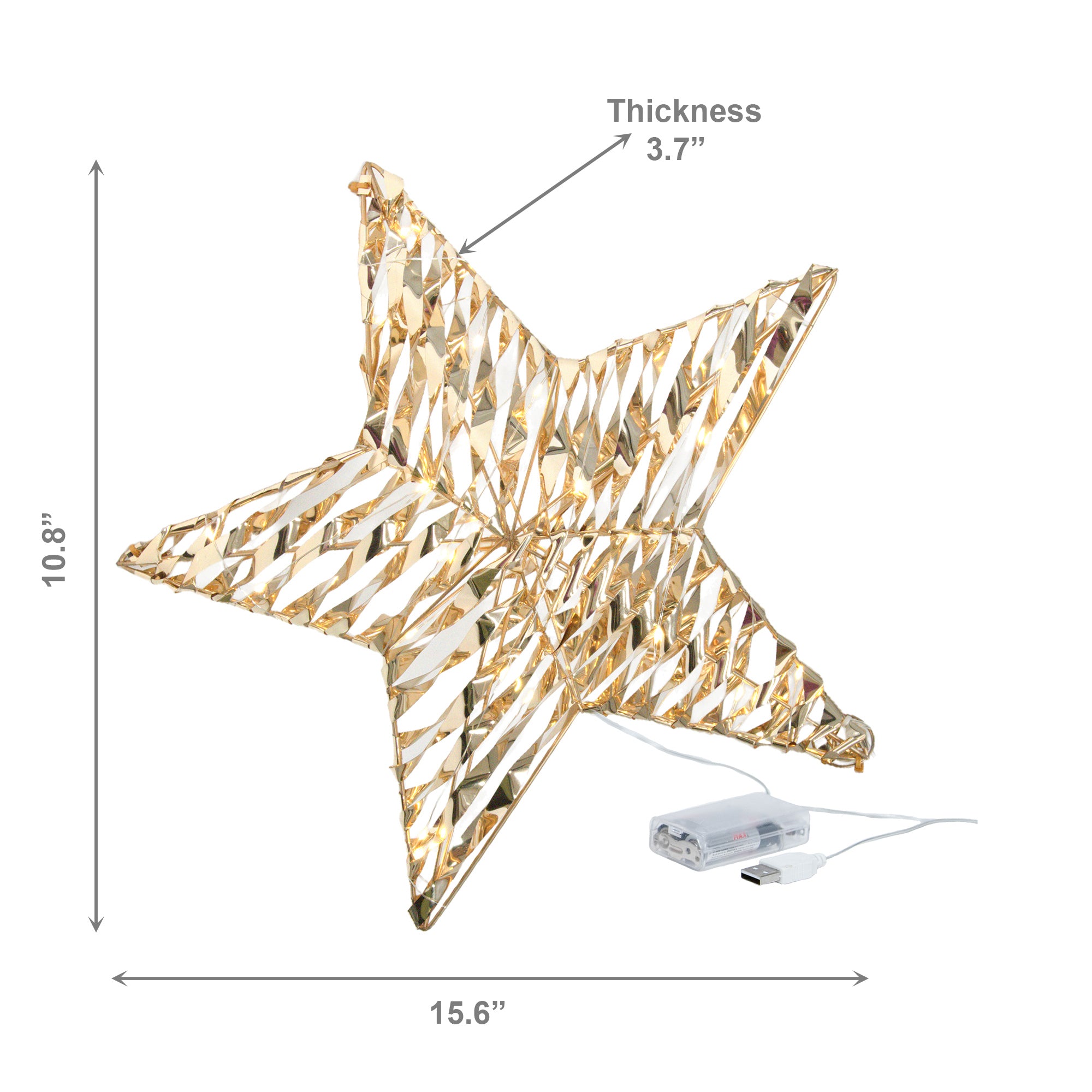 LED Gold Tinsel Star With Timer, Tinsel Decor, Holiday Decor