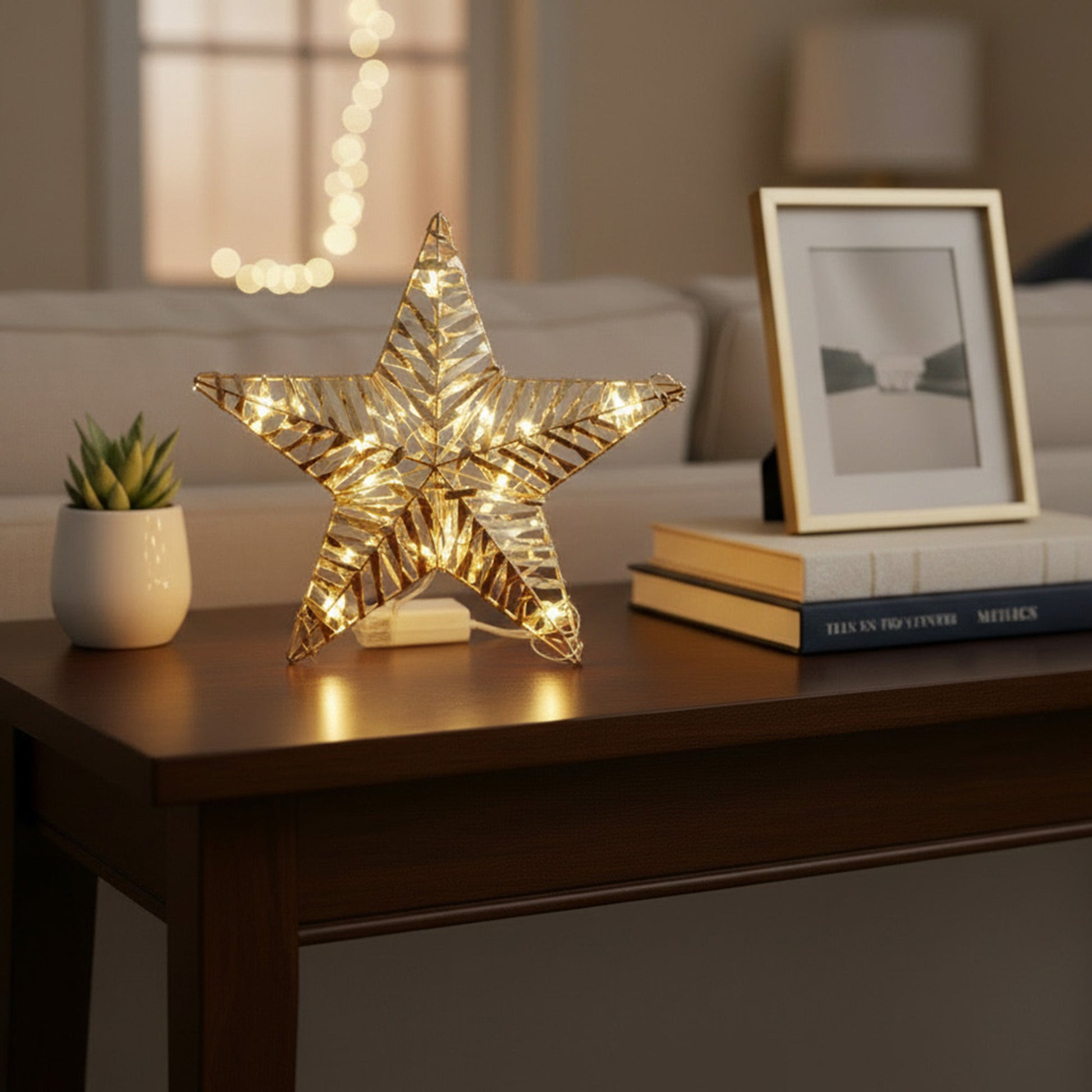 LED Gold Tinsel Star With Timer, Tinsel Decor, Holiday Decor