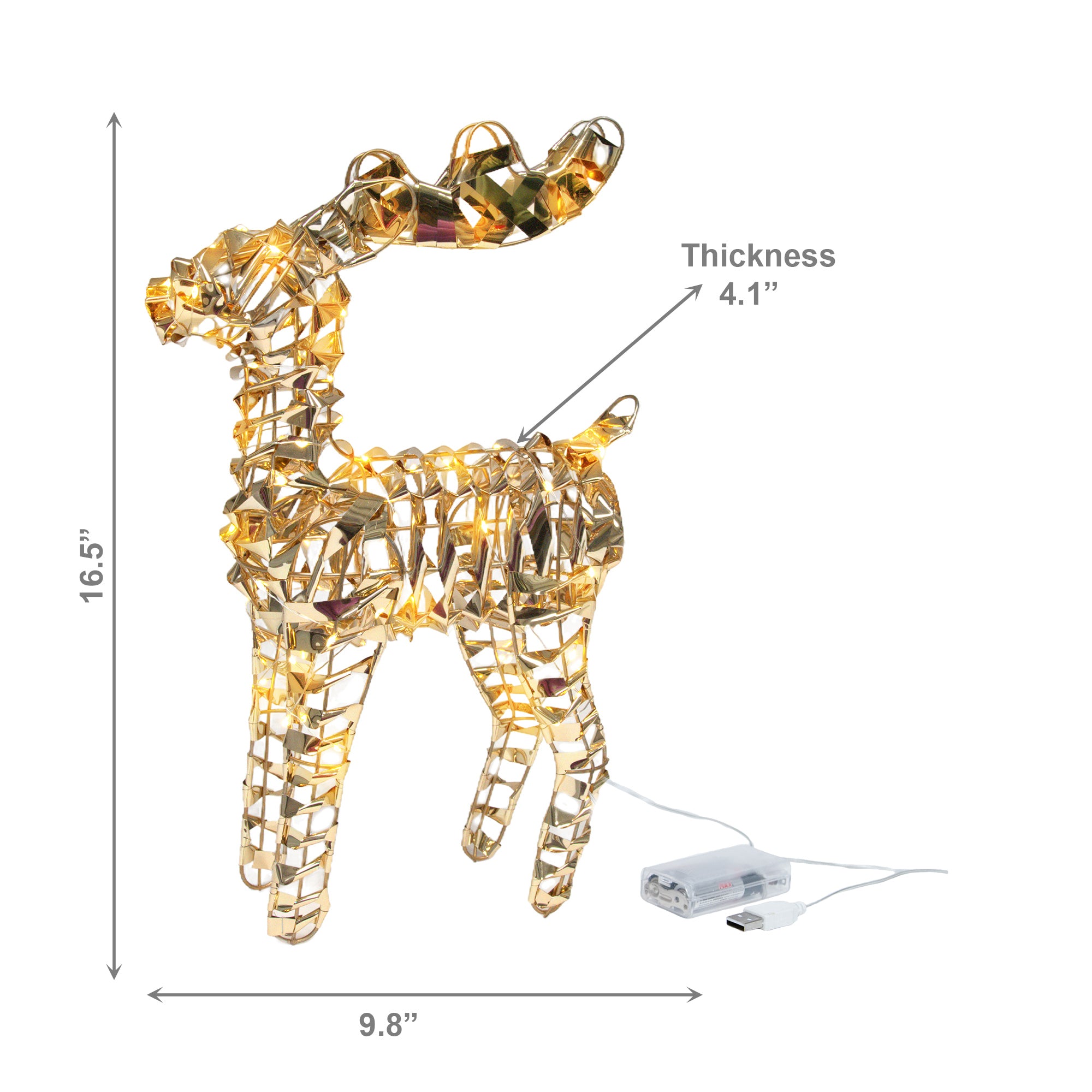 LED Gold Tinsel Reindeer With Timer, Christmas, Tinsel Decor, Holiday Decor