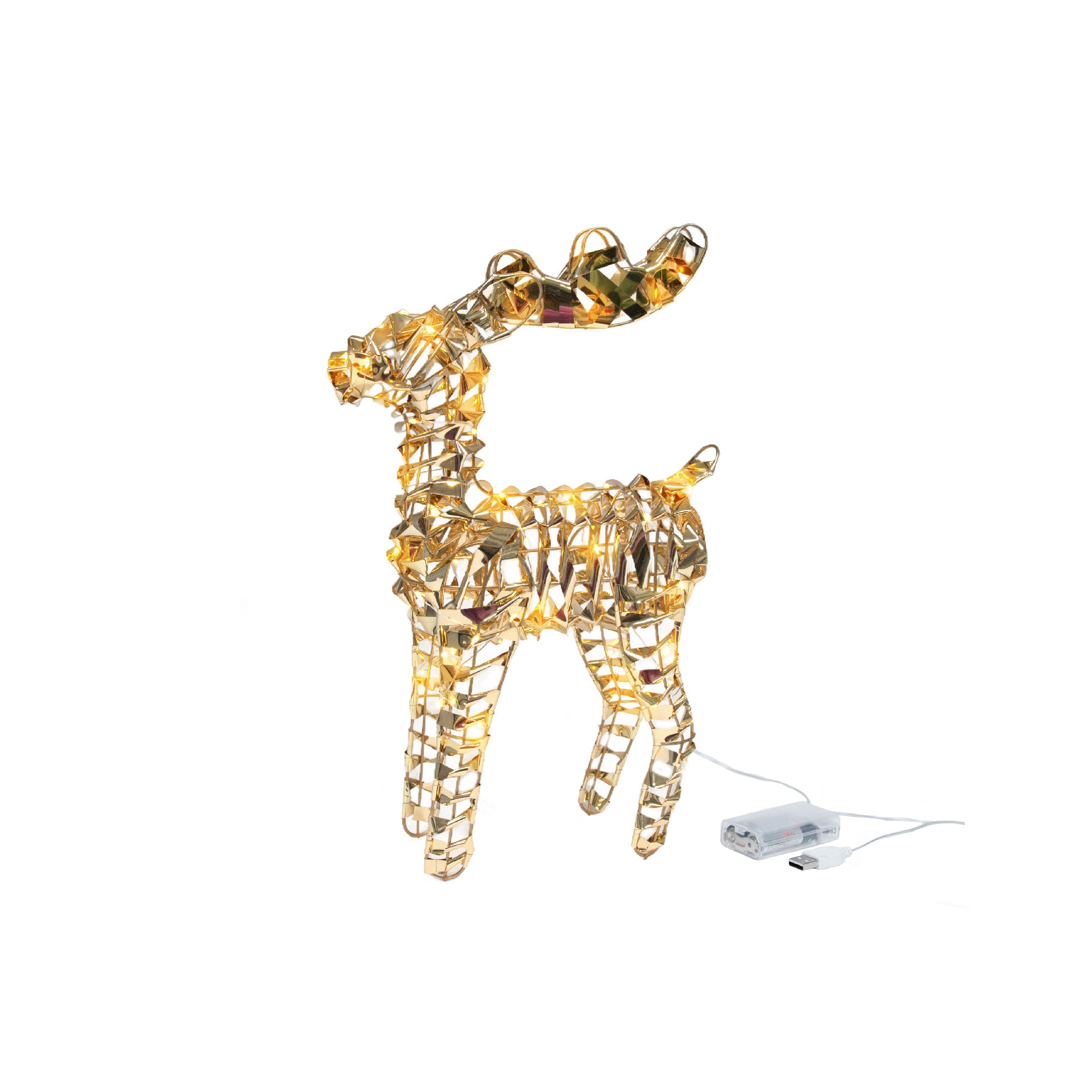 LED Gold Tinsel Reindeer With Timer, Christmas, Tinsel Decor, Holiday Decor