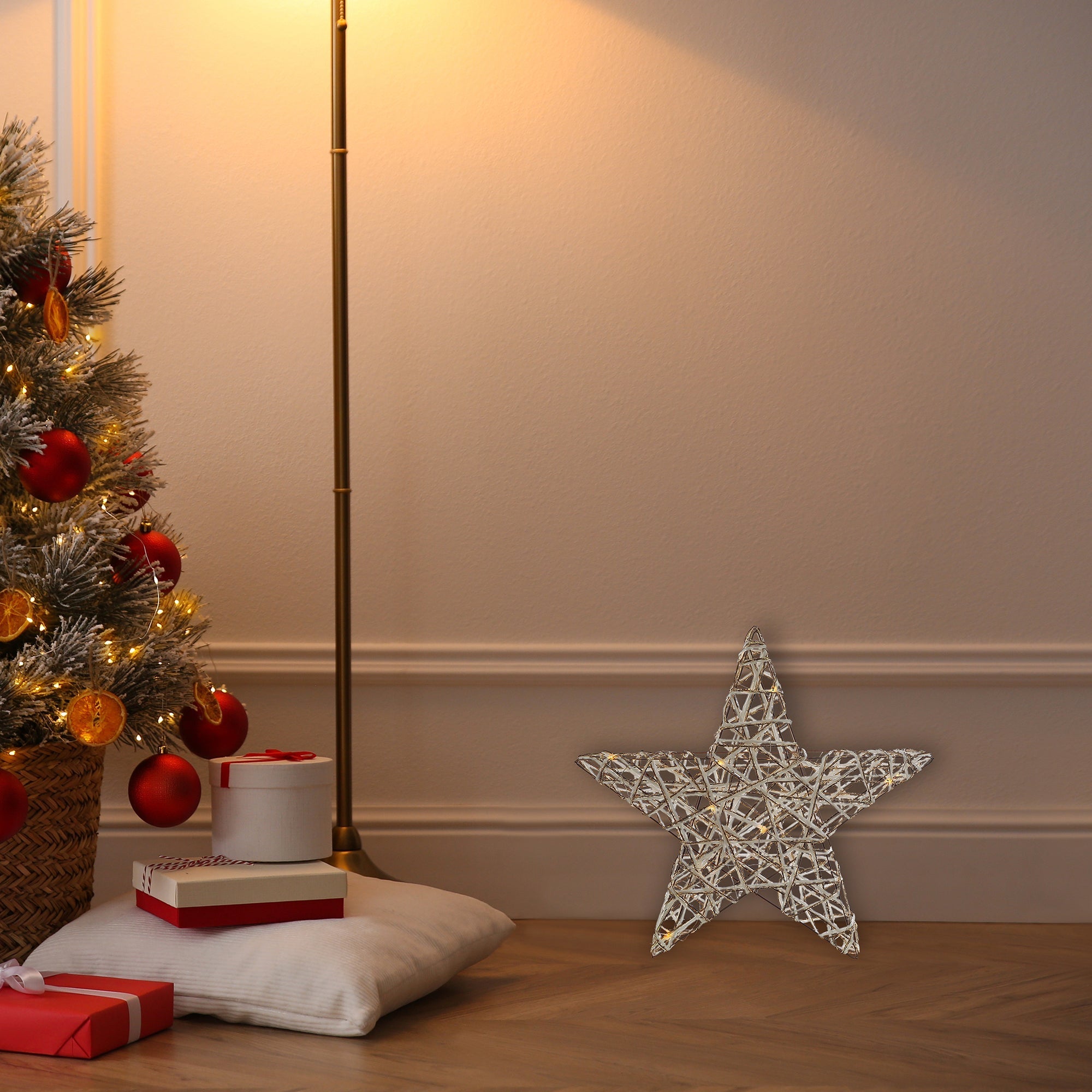 Large LED White & Gold Paper Star 18.90" – Christmas Holiday Decoration