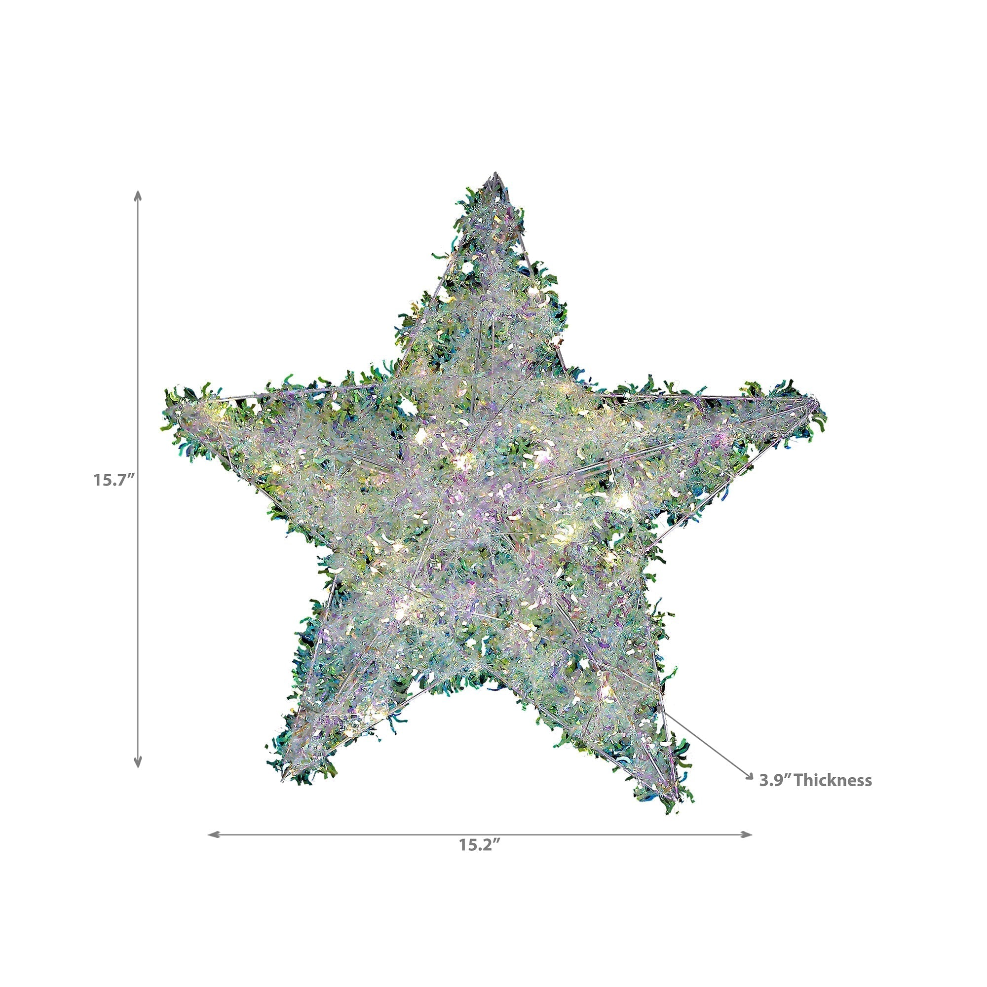 Small LED Whimsical Star Christmas Decoration, Holiday Tree Topper or Hanging Ornament, 15.7 Inch