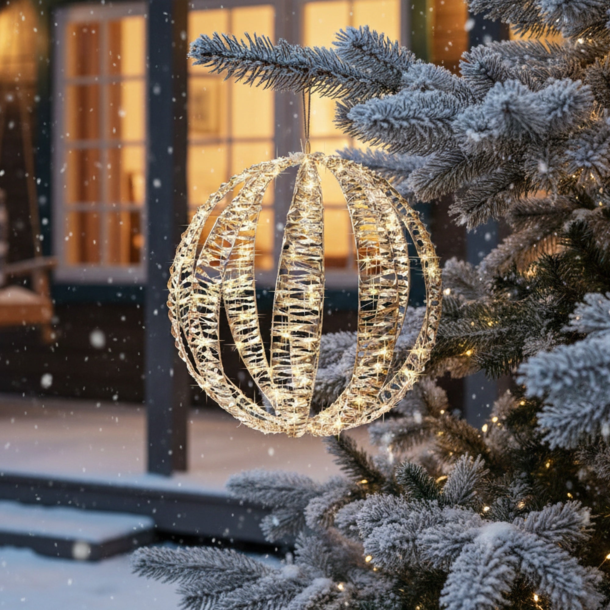 LED Lighted Gold Ball Decor Small 600 Light With Timer, Holiday Decor