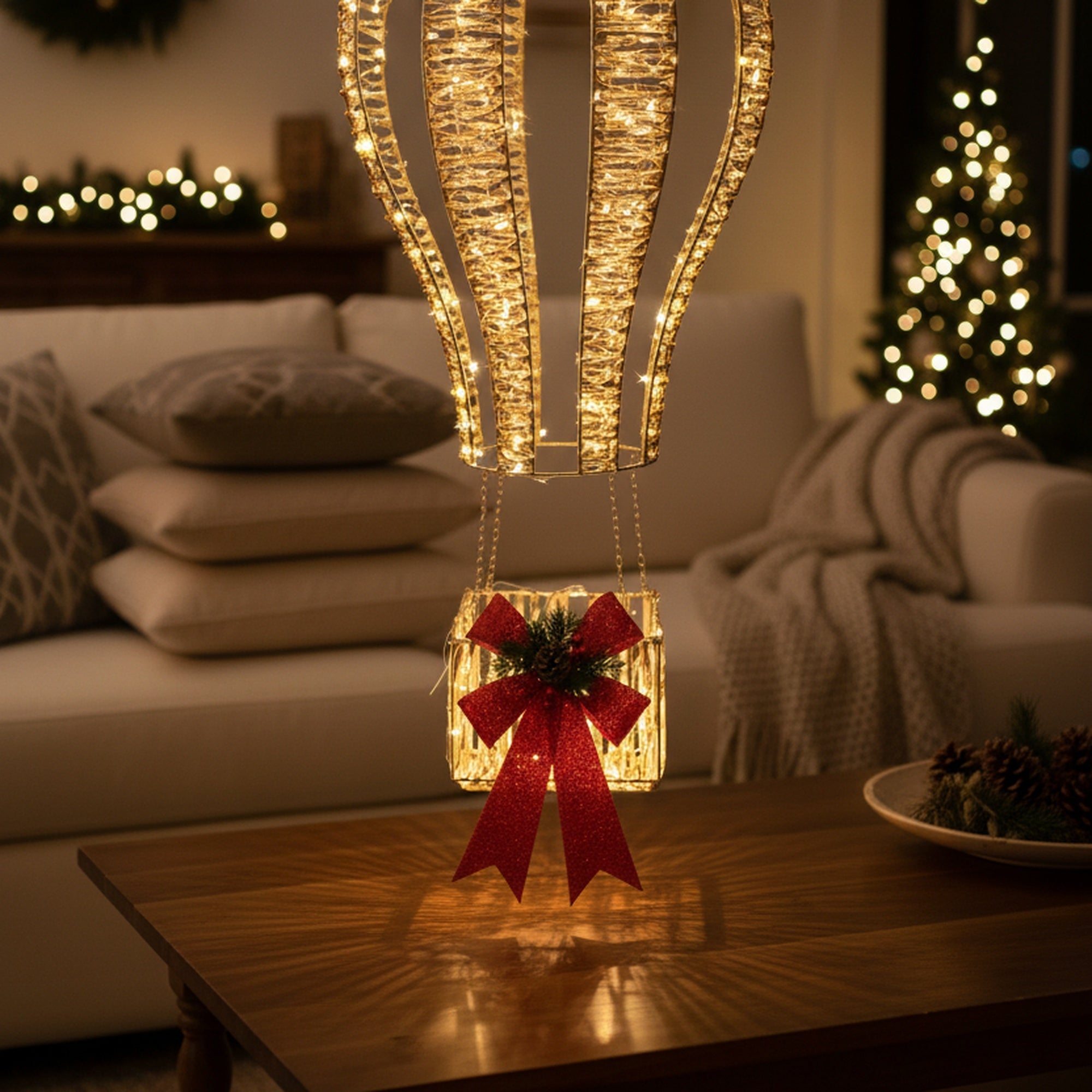 LED Lighted Gold Balloon Lantern Decor 540 Light With Timer, Lantern, Holiday Decor