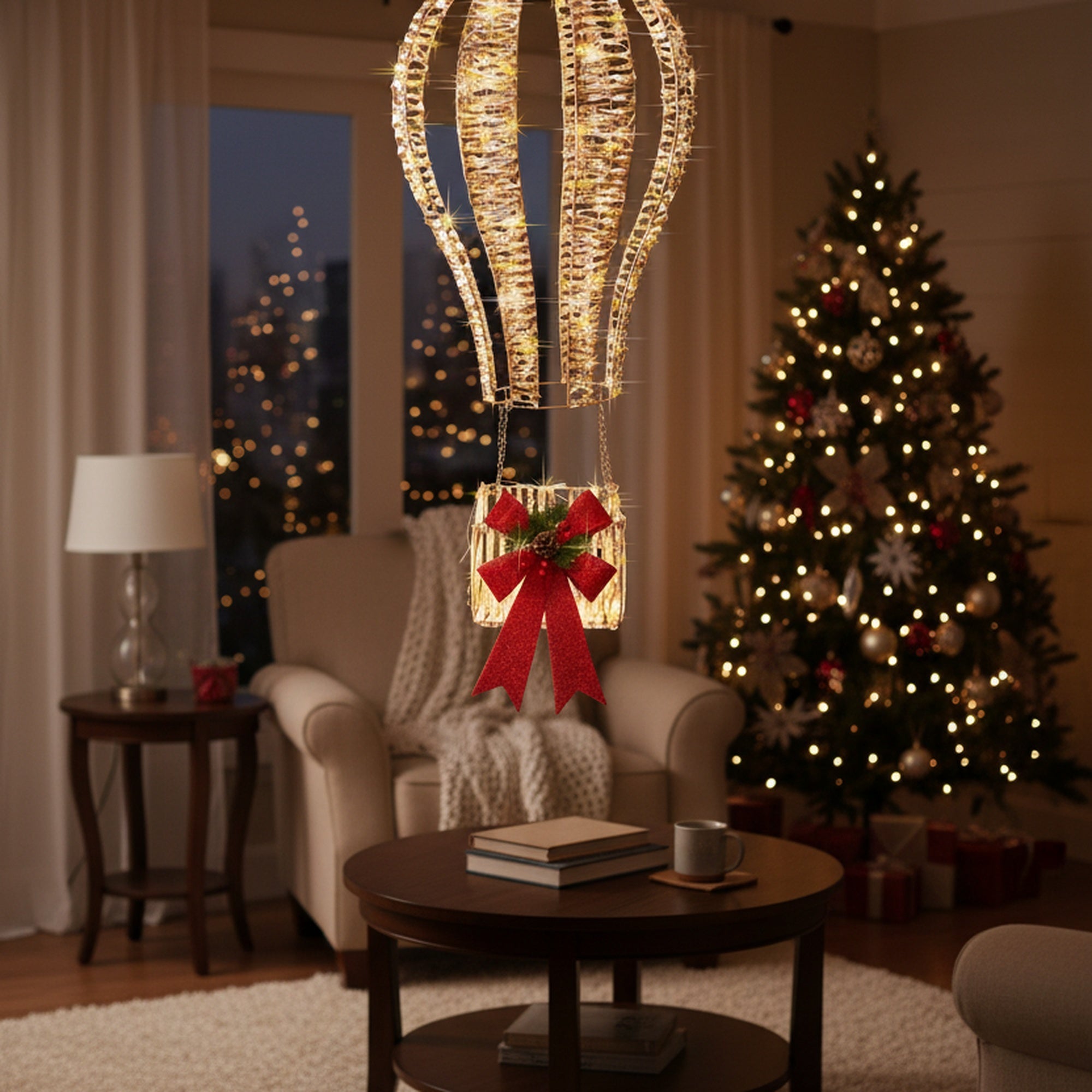 LED Lighted Gold Balloon Lantern Decor 540 Light With Timer, Lantern, Holiday Decor