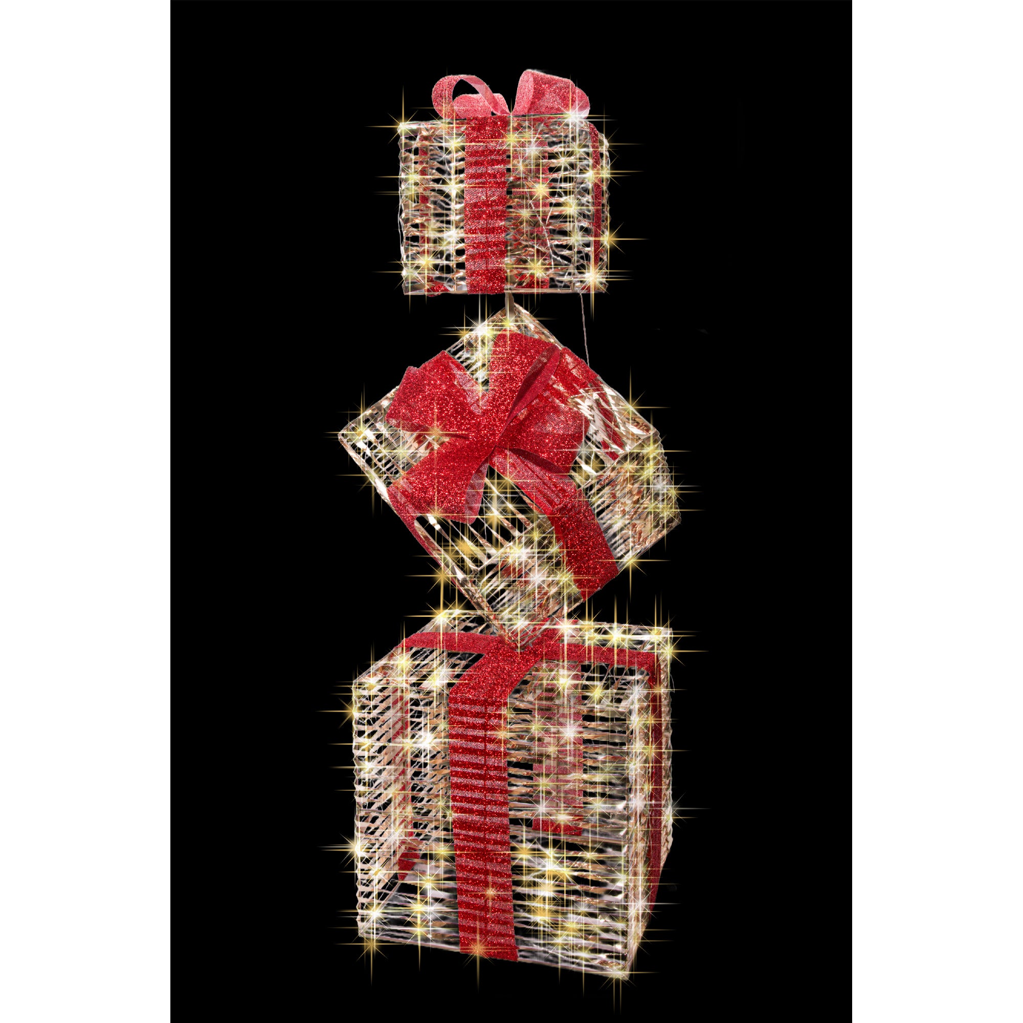 LED Lighted Gold Gift Boxes Decor 2000 Light With Timer, Holiday Decor