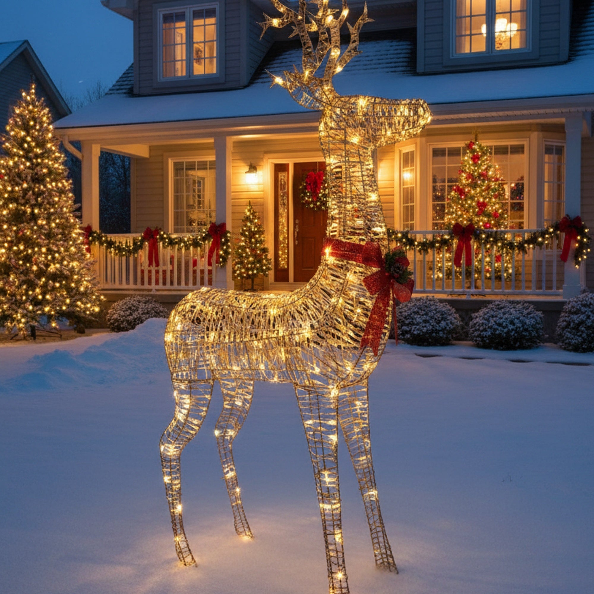 LED Lighted Gold Reindeer Decor 1000 Light With Timer, Christmas, Holiday Decor
