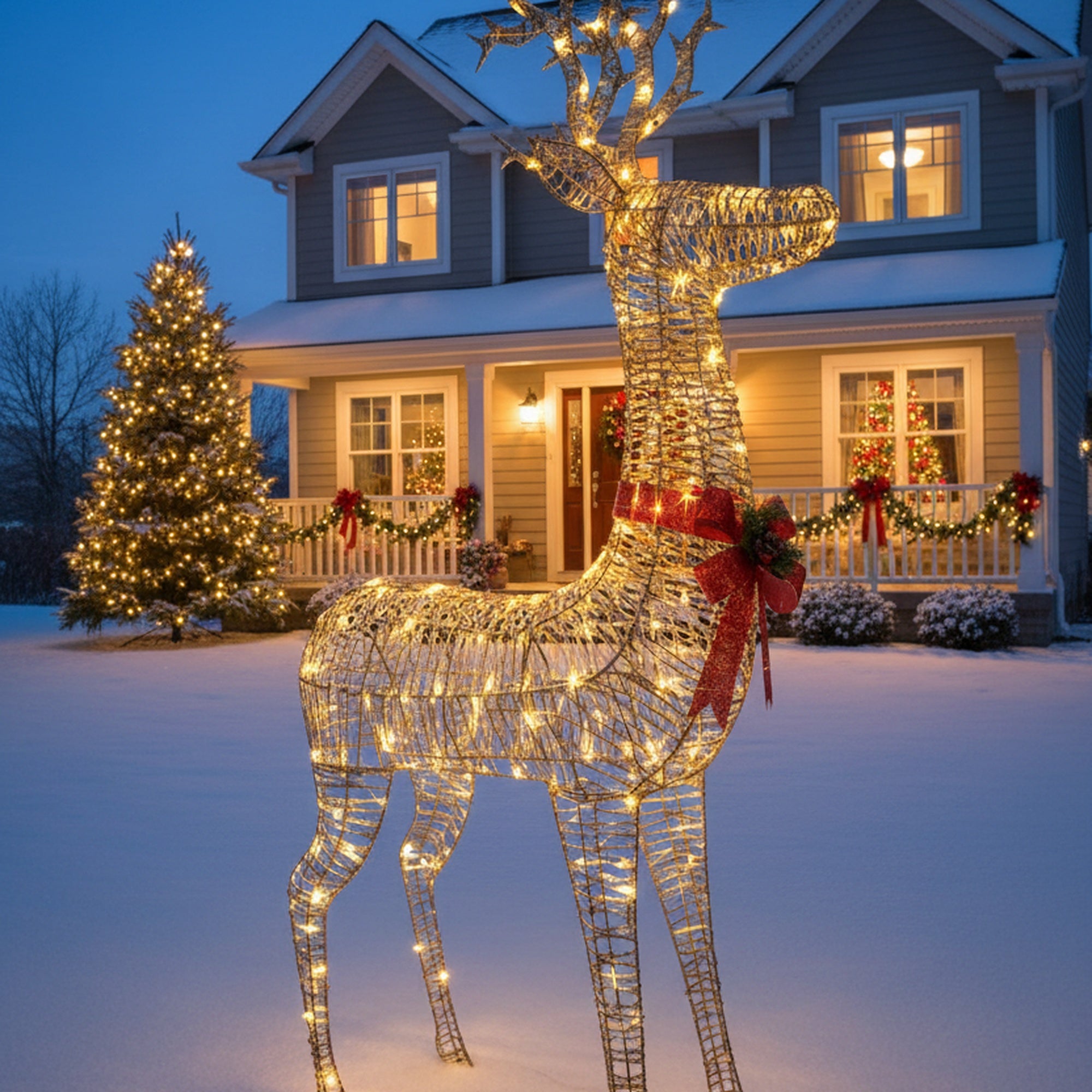 LED Lighted Gold Reindeer Decor 1000 Light With Timer, Christmas, Holiday Decor