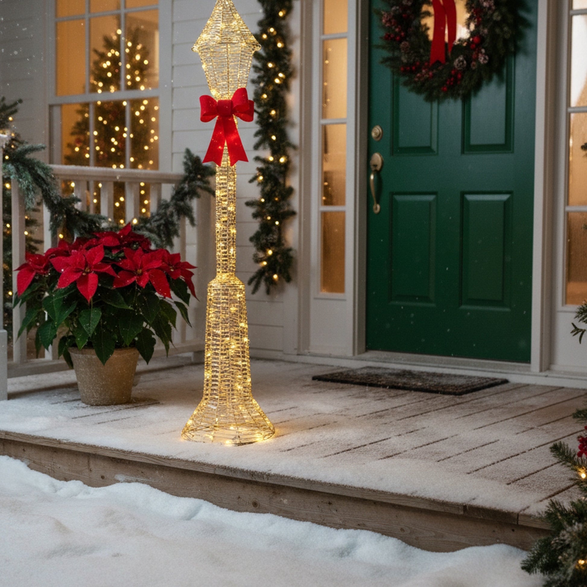 LED Lighted Gold Lamp Post Decor 1200 Light With Timer, Holiday Decor