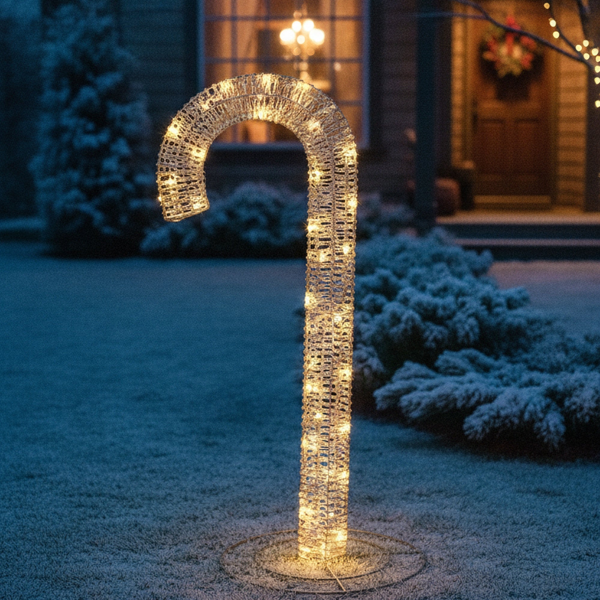 LED Lighted Gold Candy Cane Decor 700 Light With Timer, Holiday Decor