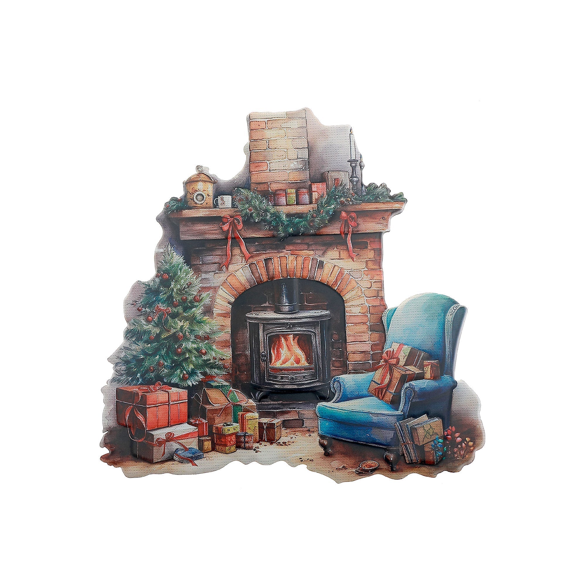 Embossed Metal Holiday Fireplace Sign, Christmas Wall Decoration, Rustic Festive Décor