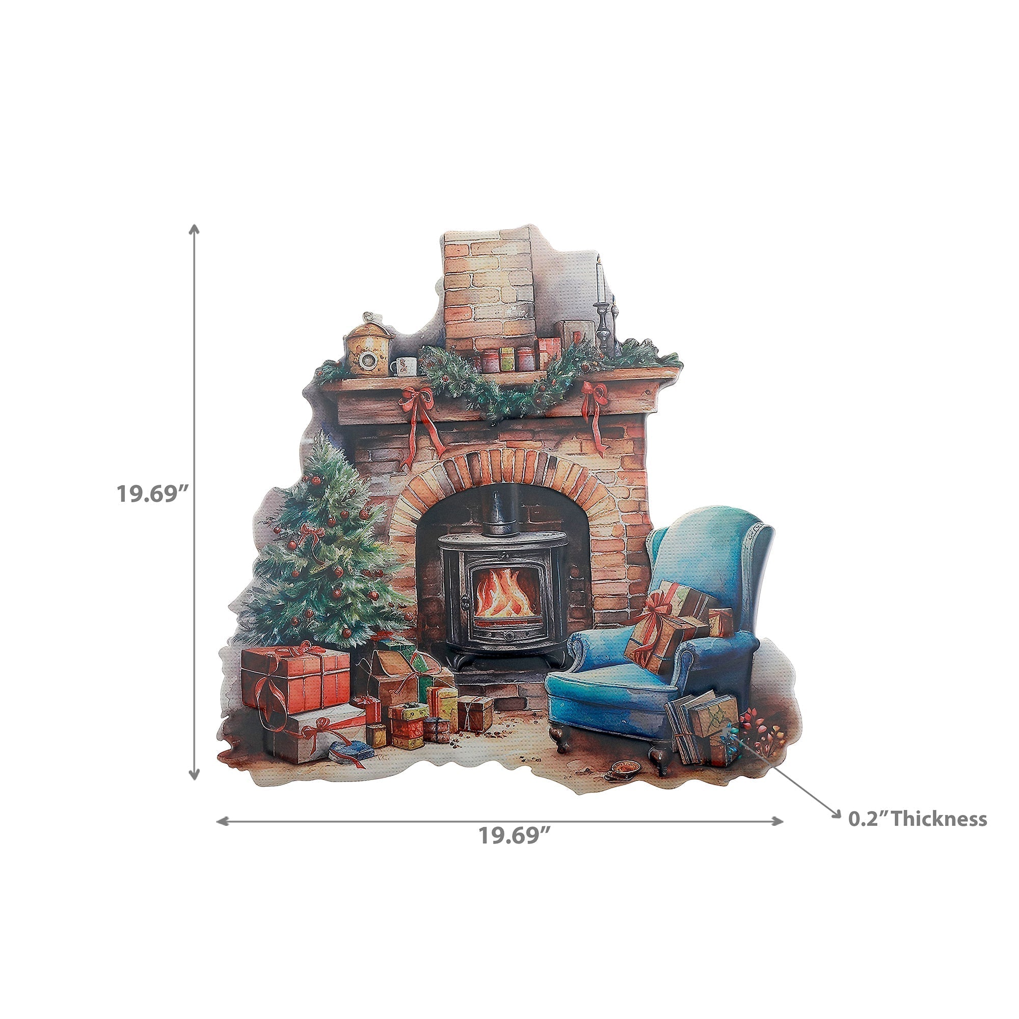 Embossed Metal Holiday Fireplace Sign, Christmas Wall Decoration, Rustic Festive Décor