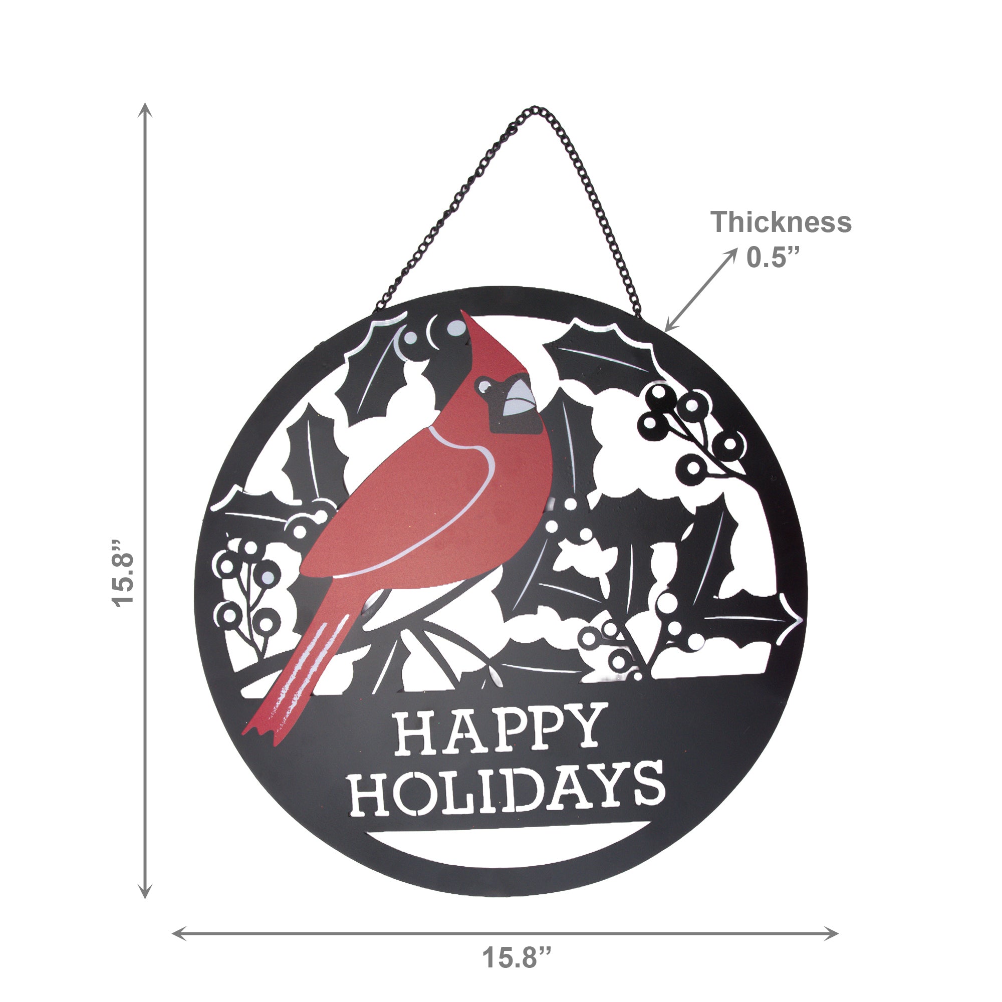 Round Metal Laser Cut Hanger Cardinal Happy Holidays, Christmas, Holiday Decor